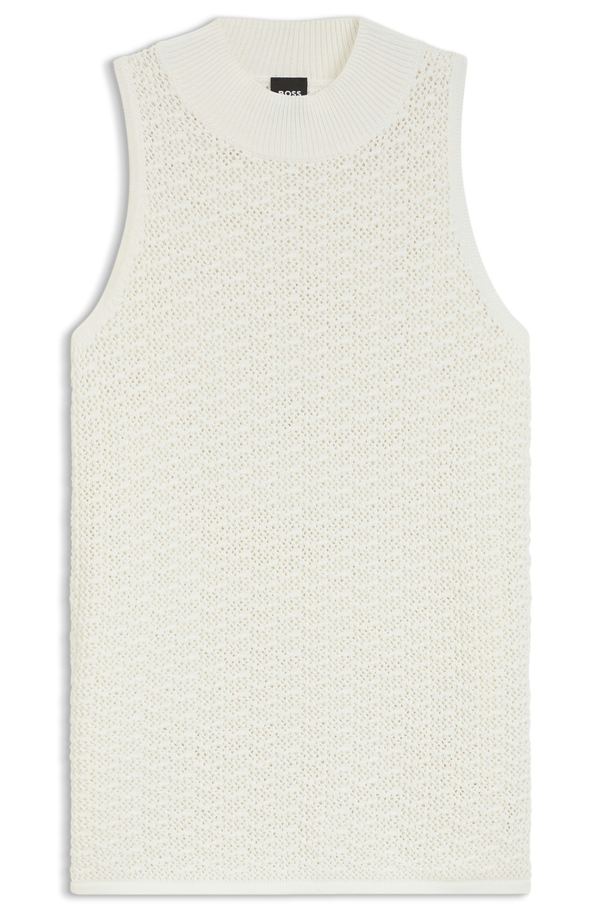 Pletený bavlněný top s mikrokrajkovou strukturou - Open White