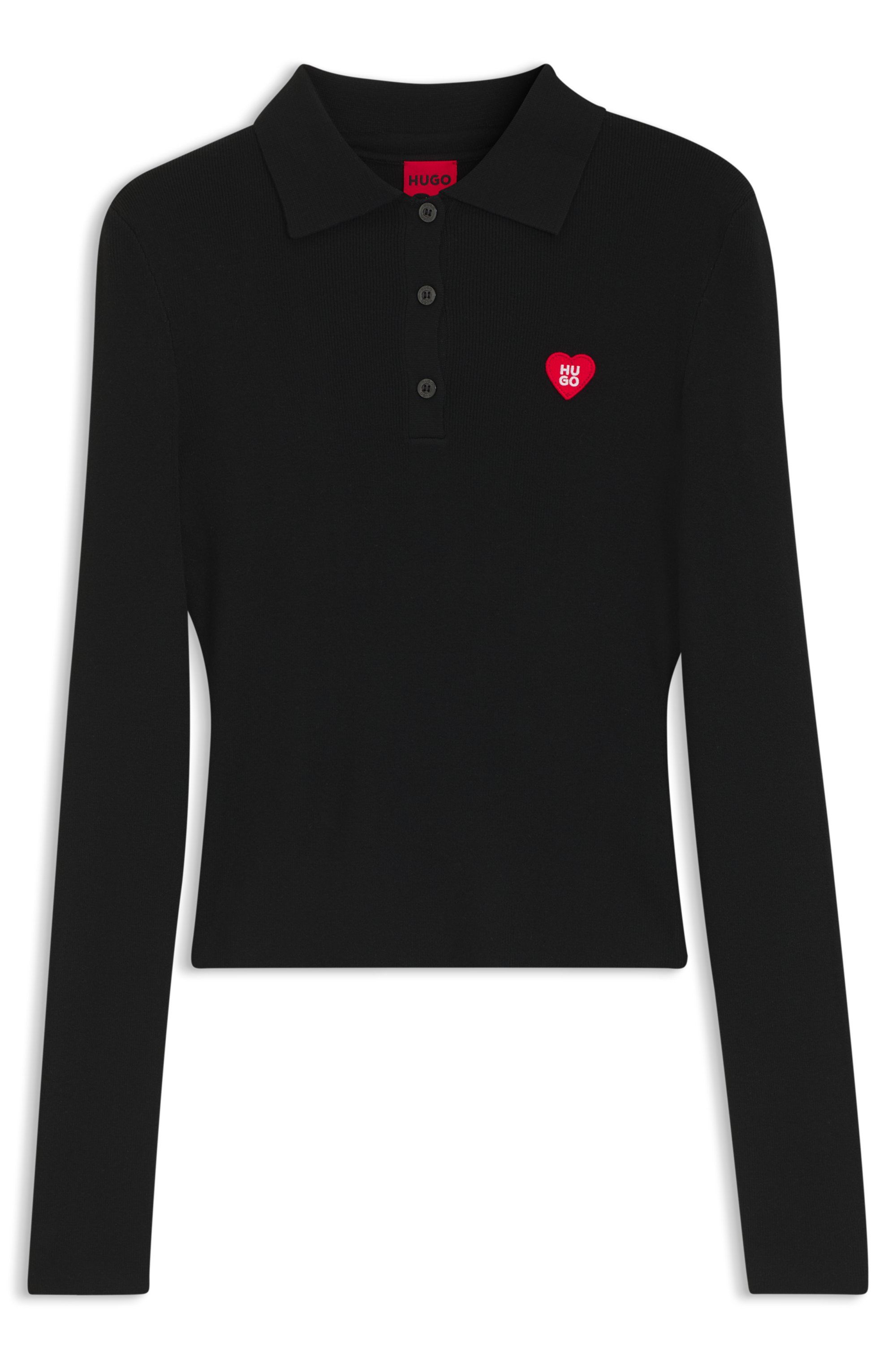 Úzký svetr z žebrovaného krepu s polo límečkem - Black