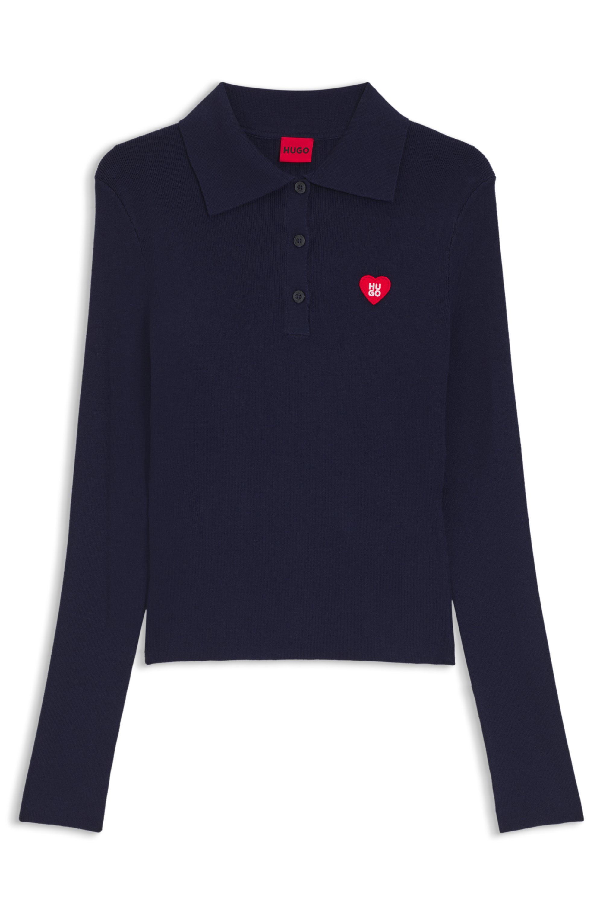 Úzký svetr z žebrovaného krepu s polo límečkem - Medium Blue