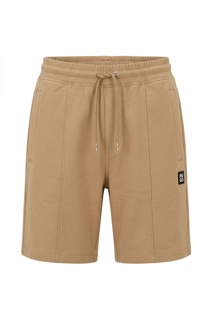 Kraťasy z bavlněné směsi s lemováním s vrstveným logem - Beige Overflow
