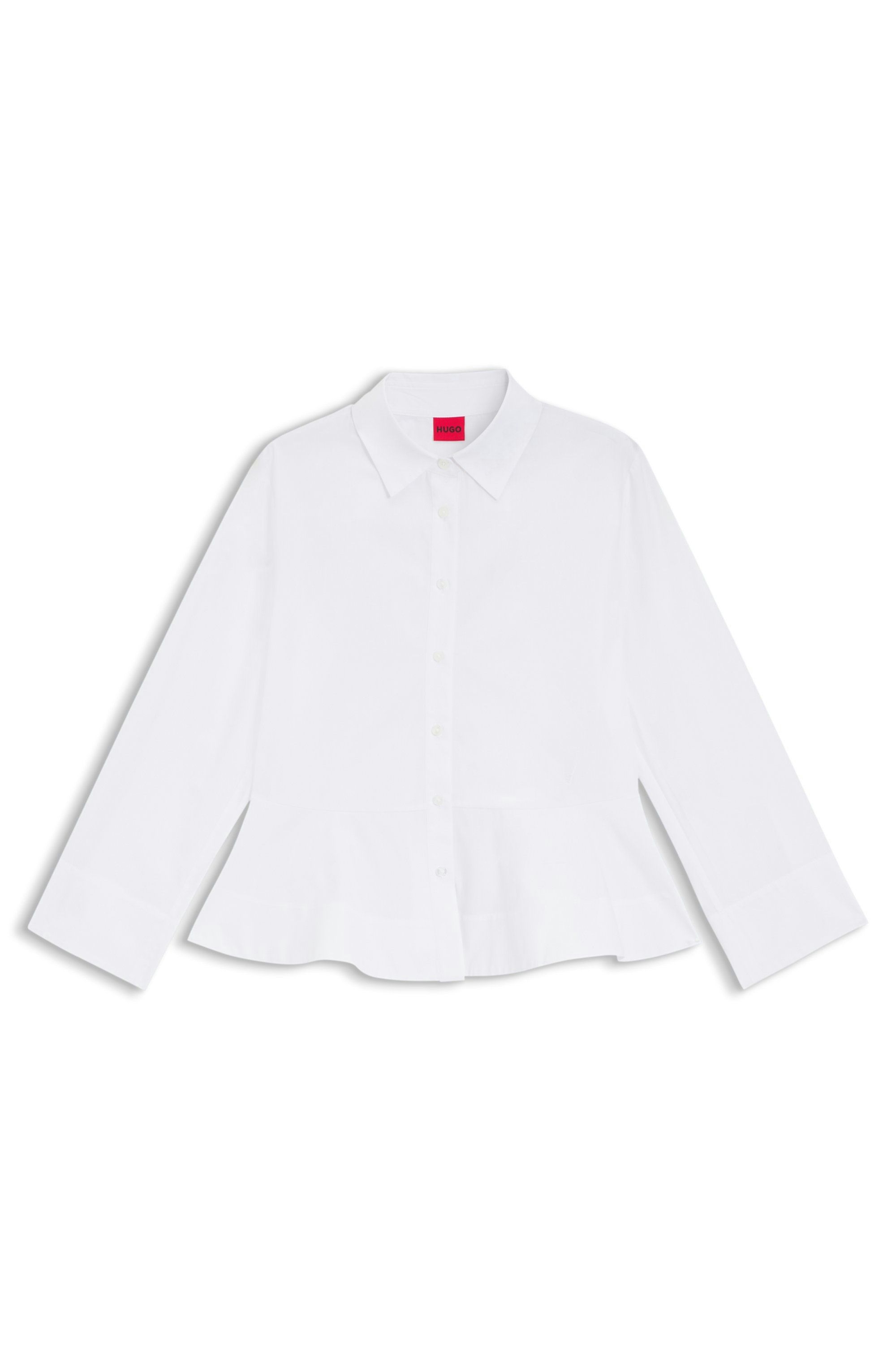 Bavlněná halenka slim fit střihu s peplum lemem - White