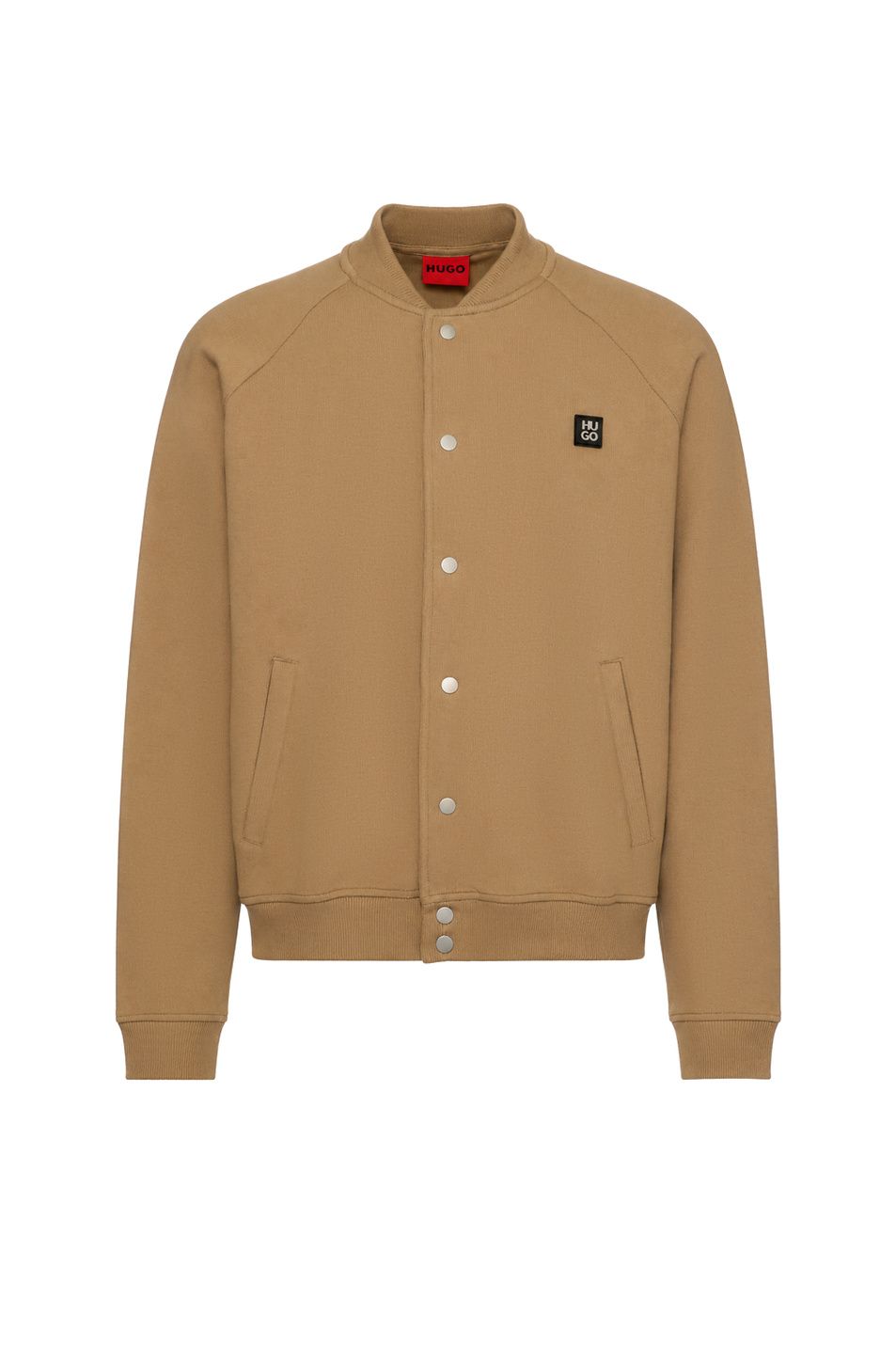 Bomber z interlockového žerzeje s lemováním s vrstveným logem - Beige Overflow