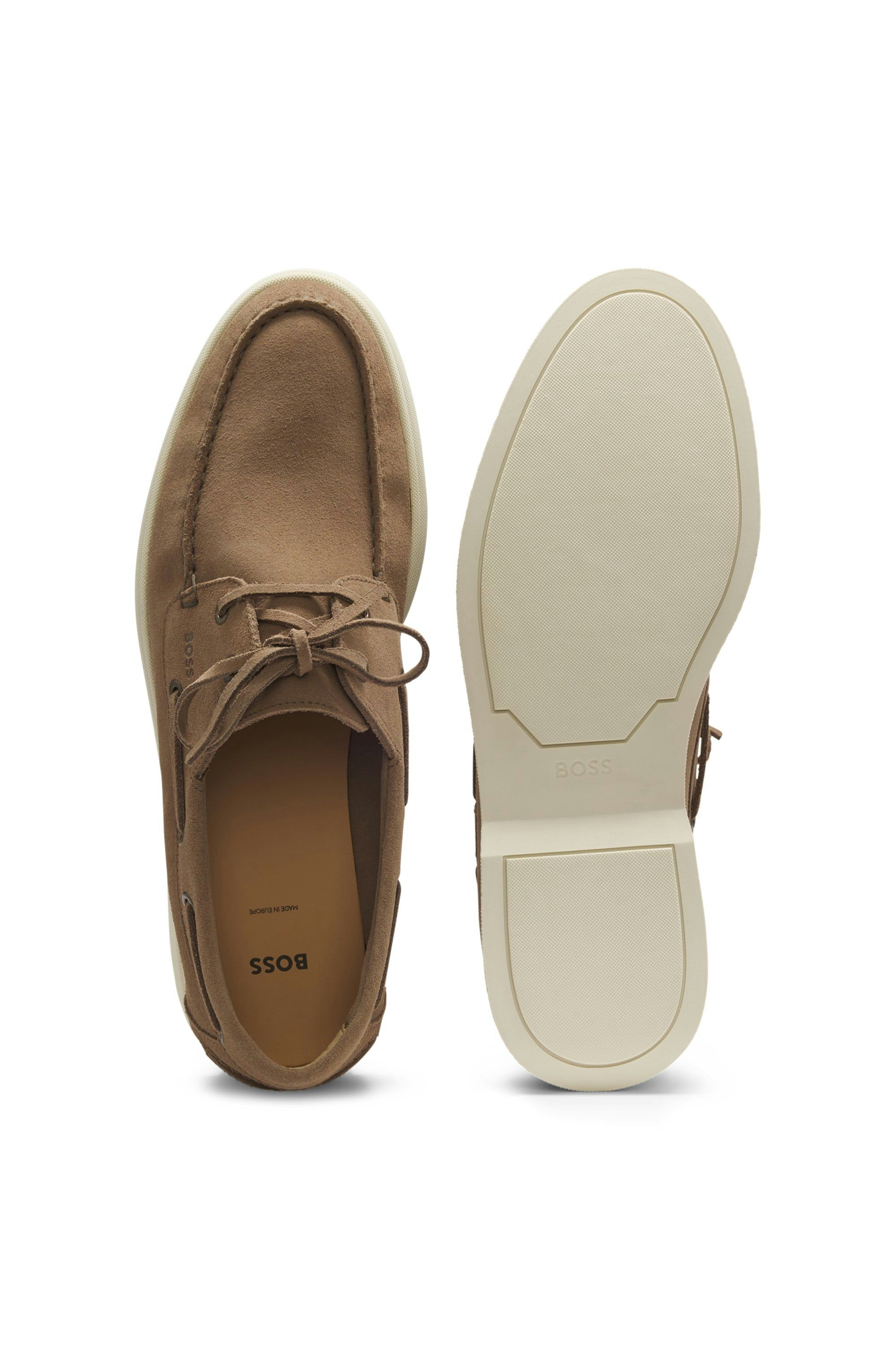 Semišové mokasíny s kontrastní podrážkou - Medium Beige