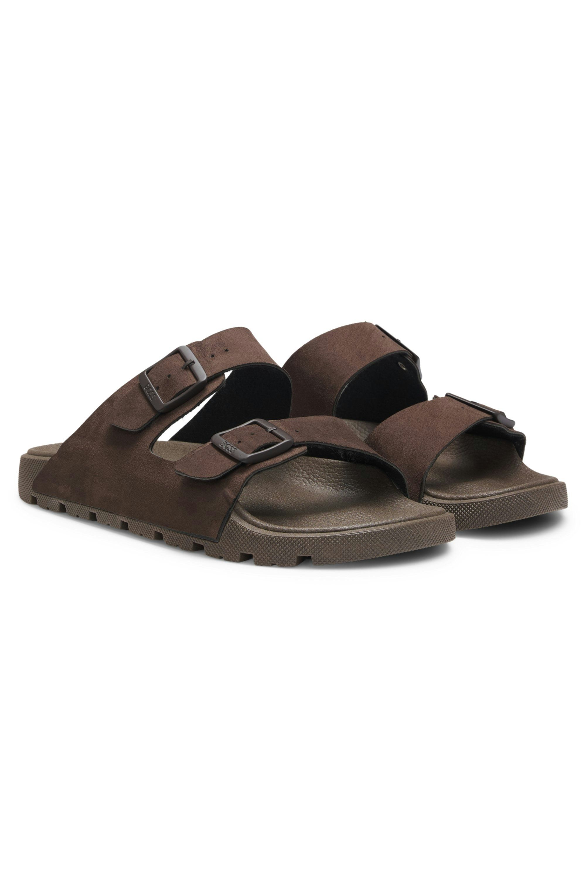 Dvojité páskové pantofle s přezkami značky - Dark Brown