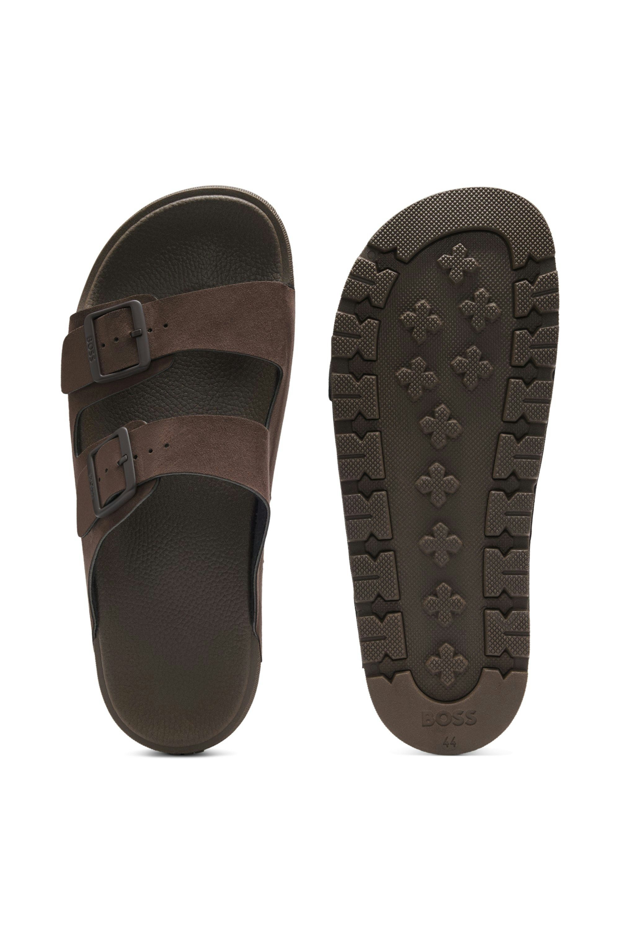 Dvojité páskové pantofle s přezkami značky - Dark Brown