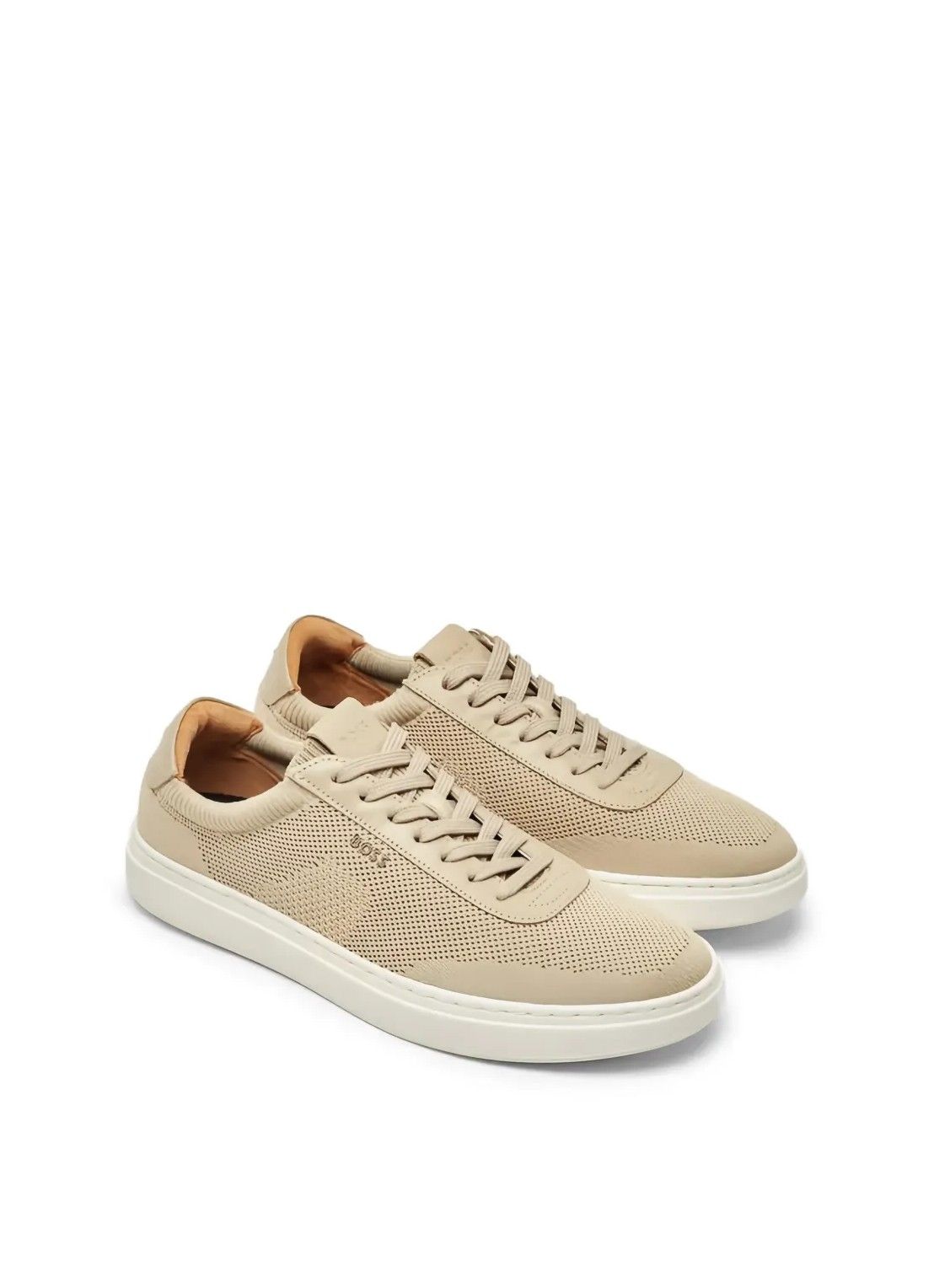 Šněrovací tenisky s pleteným svrškem a koženými lemováním - Open Beige