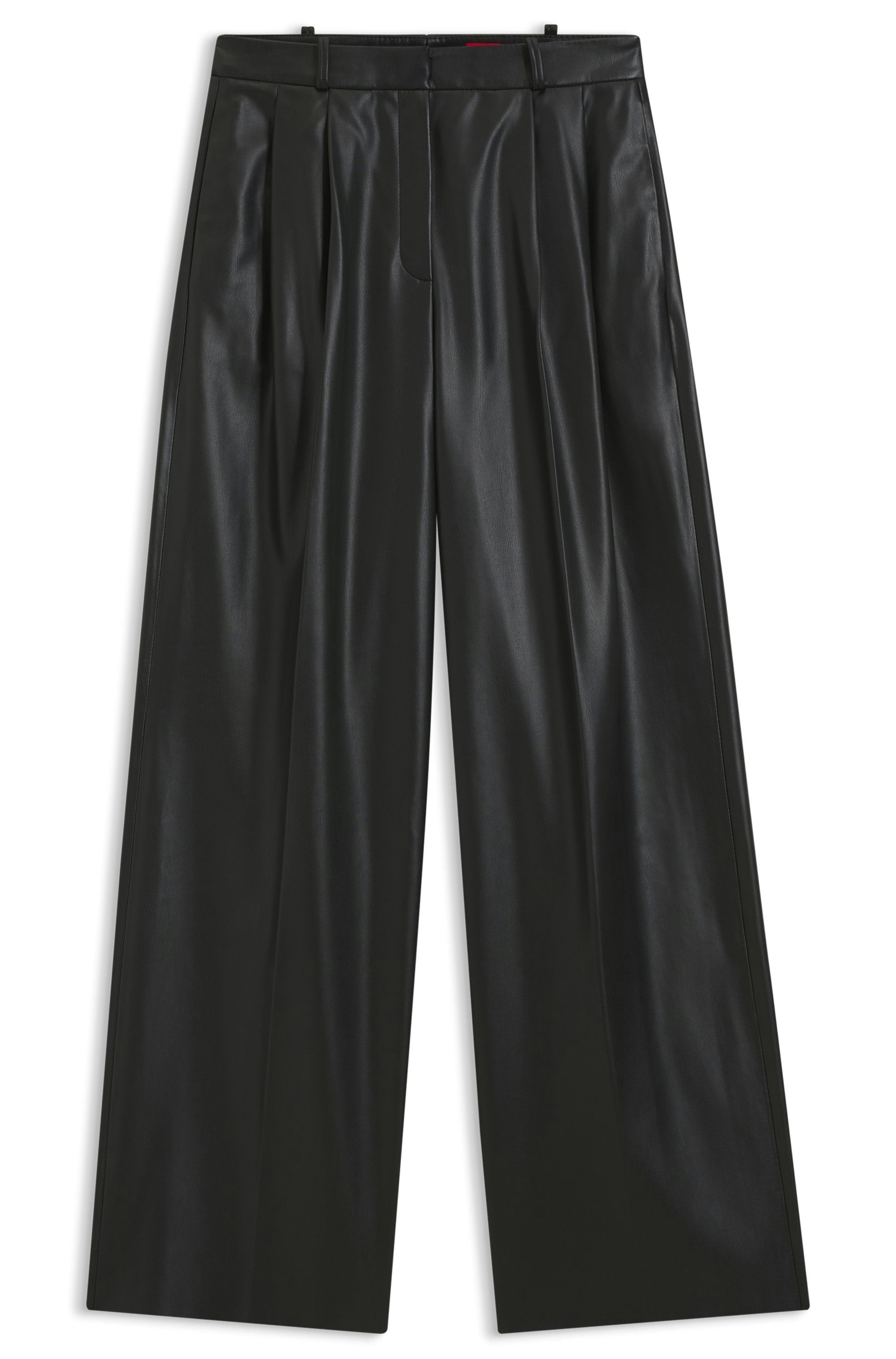 Kalhoty regular střihu z umělé kůže - Black