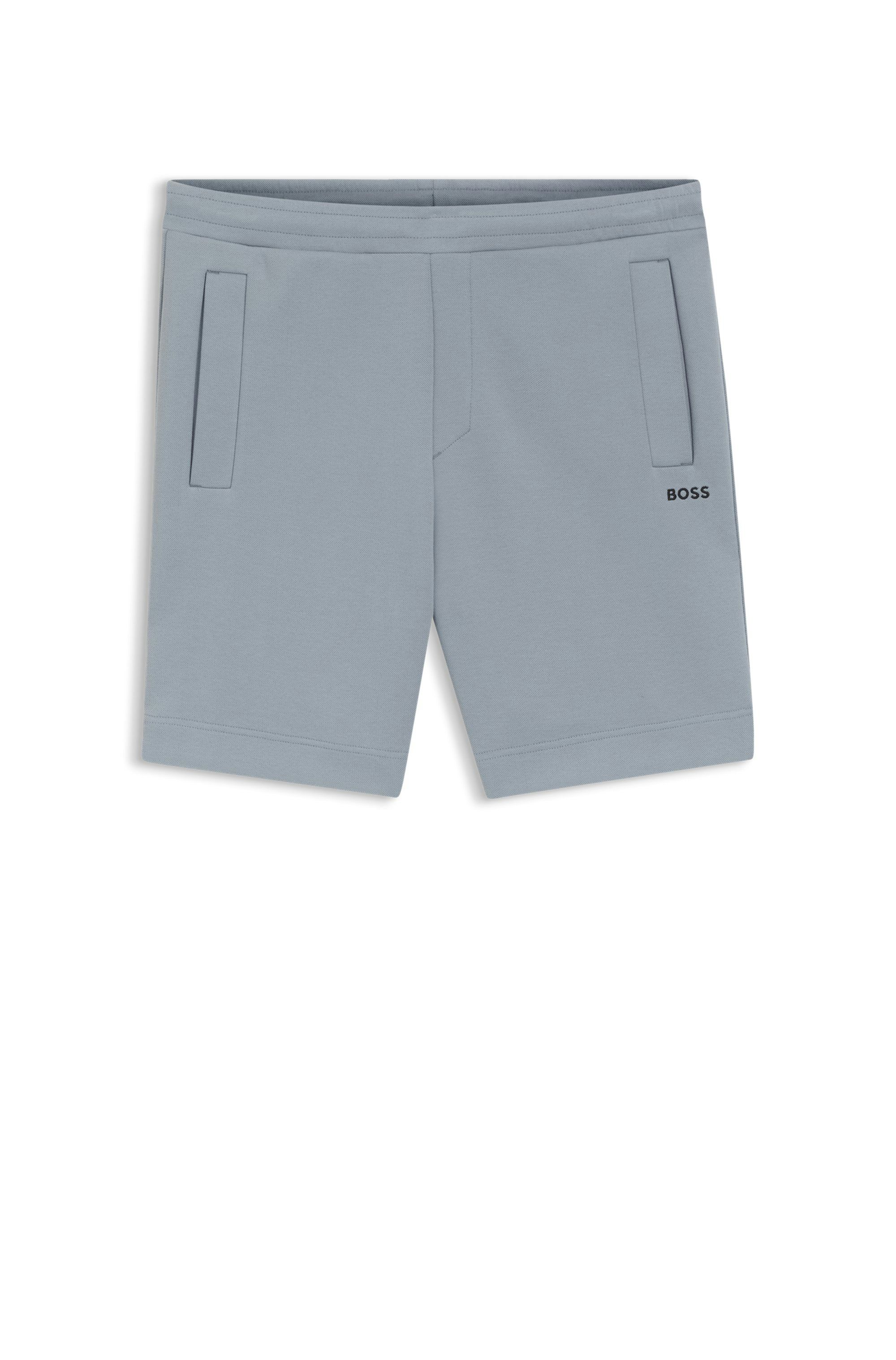 Šortky s vyšívaným logem z piké žerzeje z bavlněné směsi - Dark Grey
