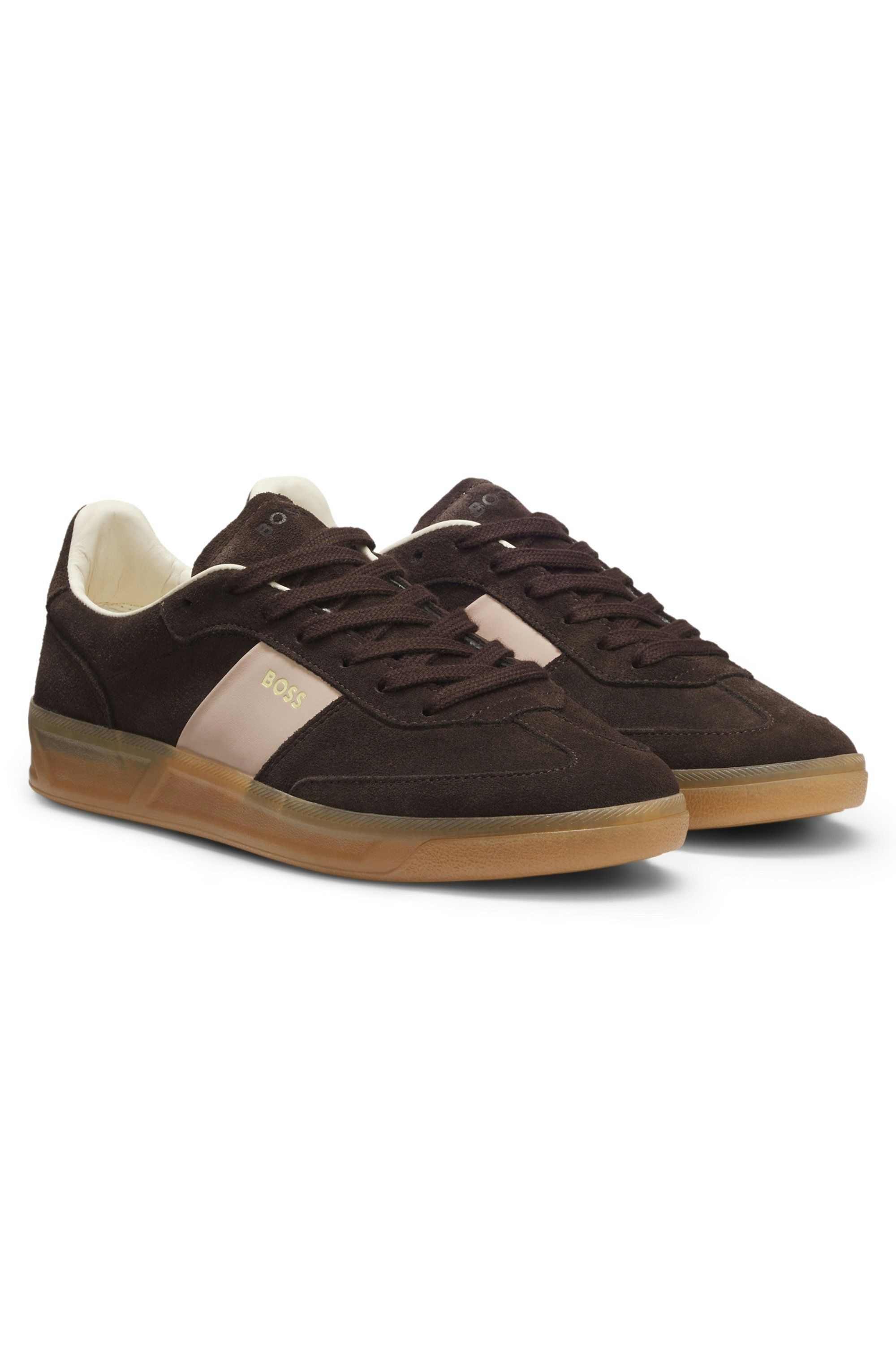 Semišové tenisky s hladkými koženými lemováním - Dark Brown