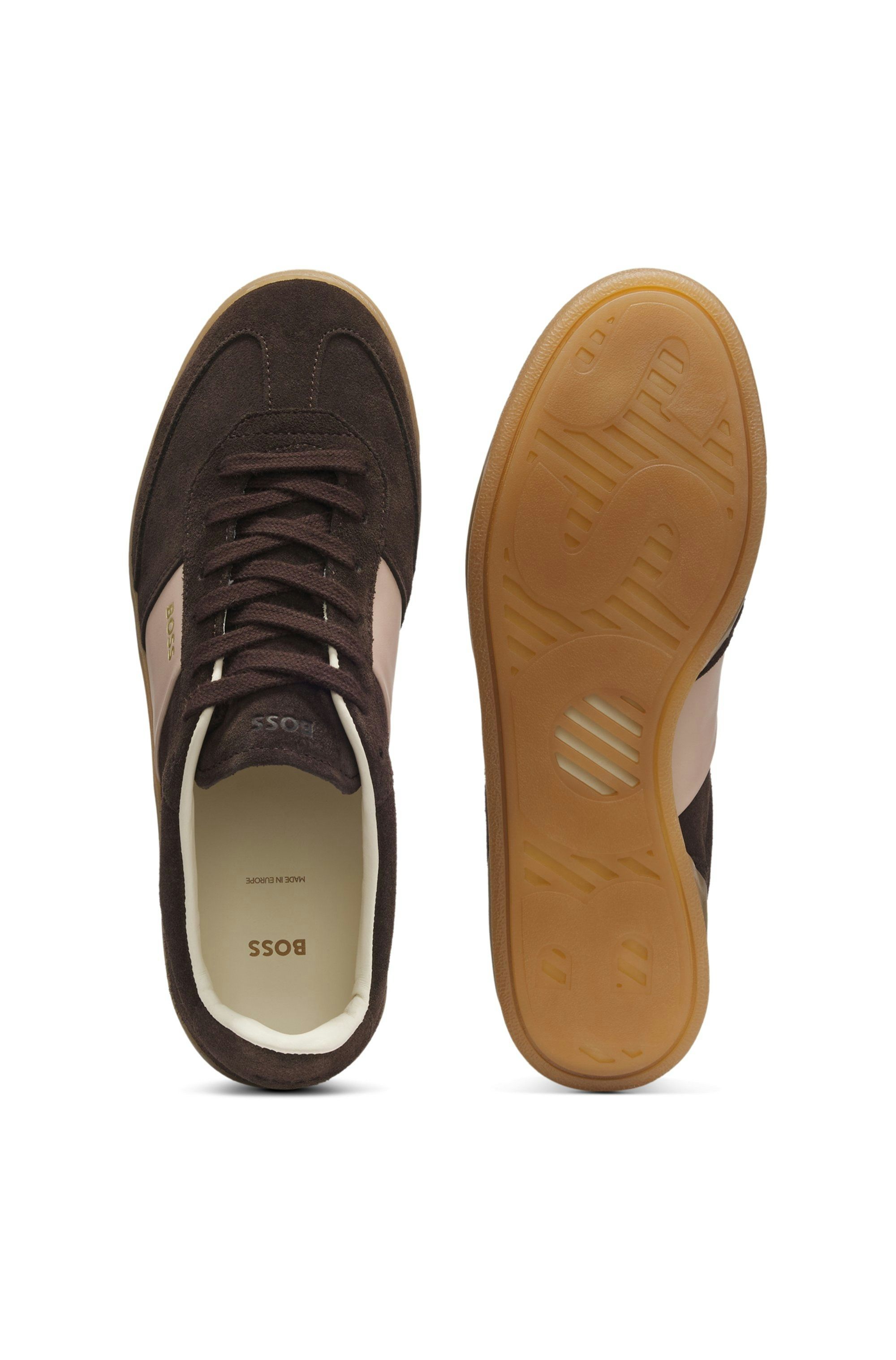 Semišové tenisky s hladkými koženými lemováním - Dark Brown