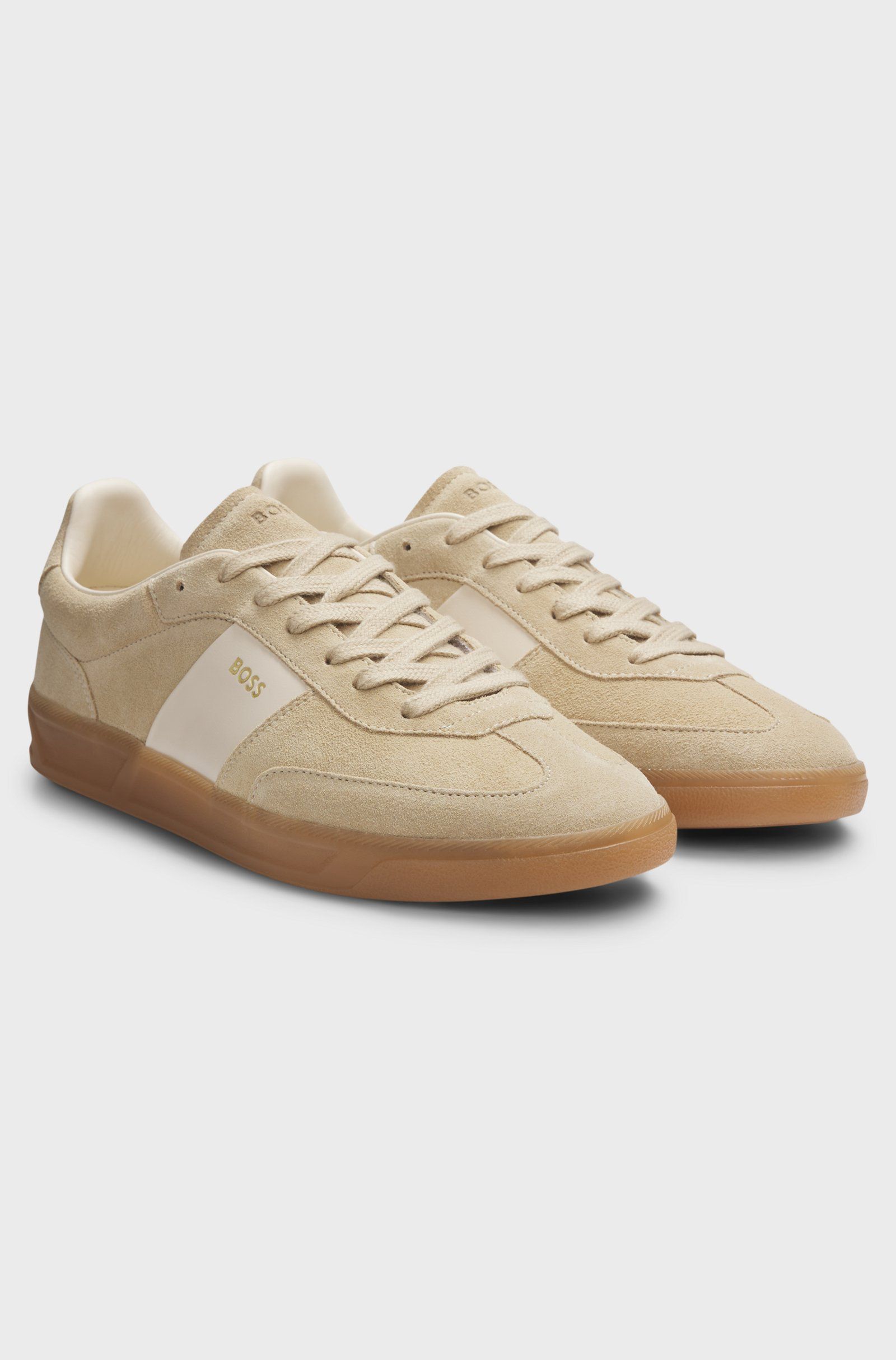 Semišové tenisky s hladkými koženými lemováním - Light Beige