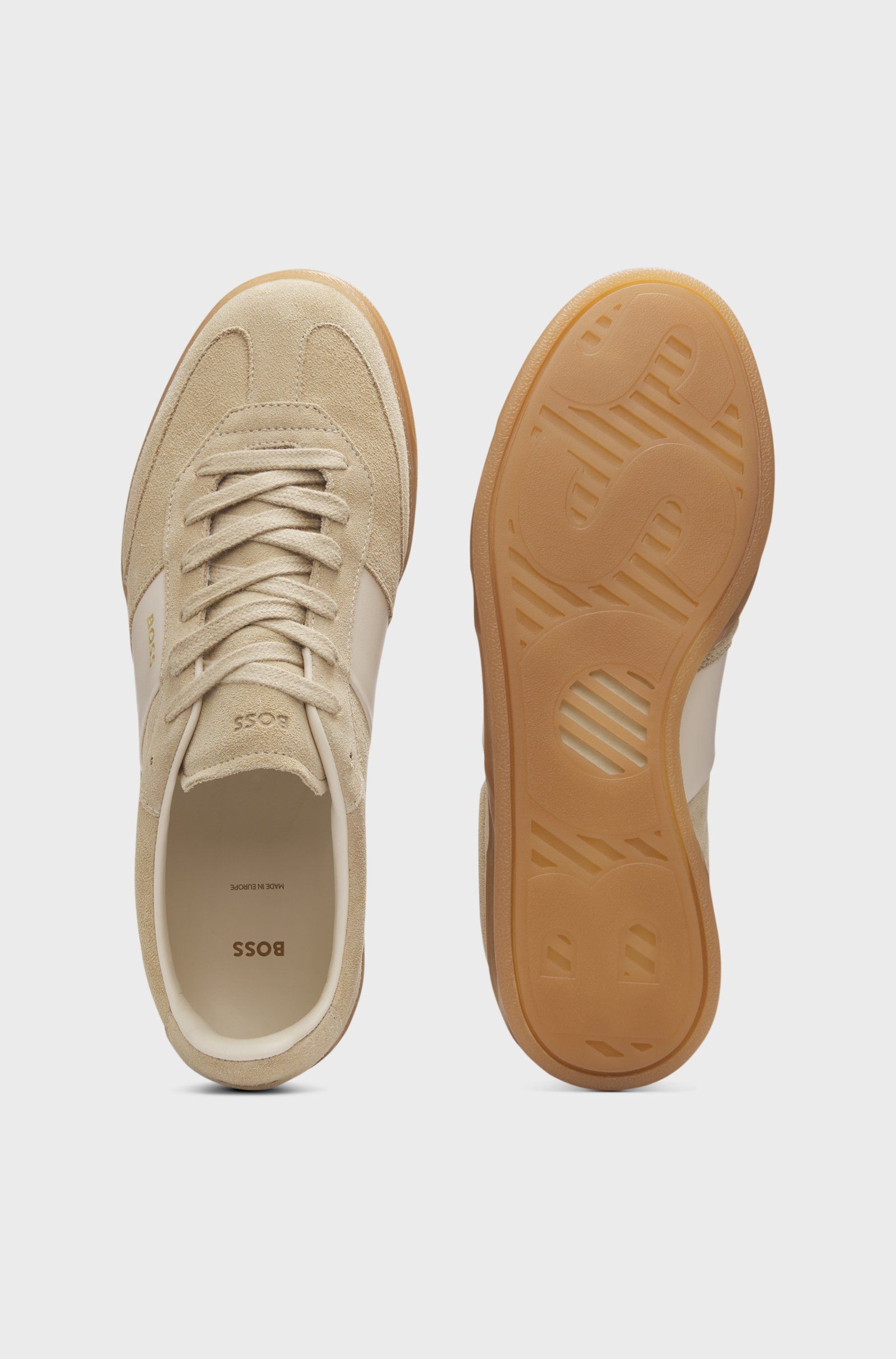 Semišové tenisky s hladkými koženými lemováním - Light Beige