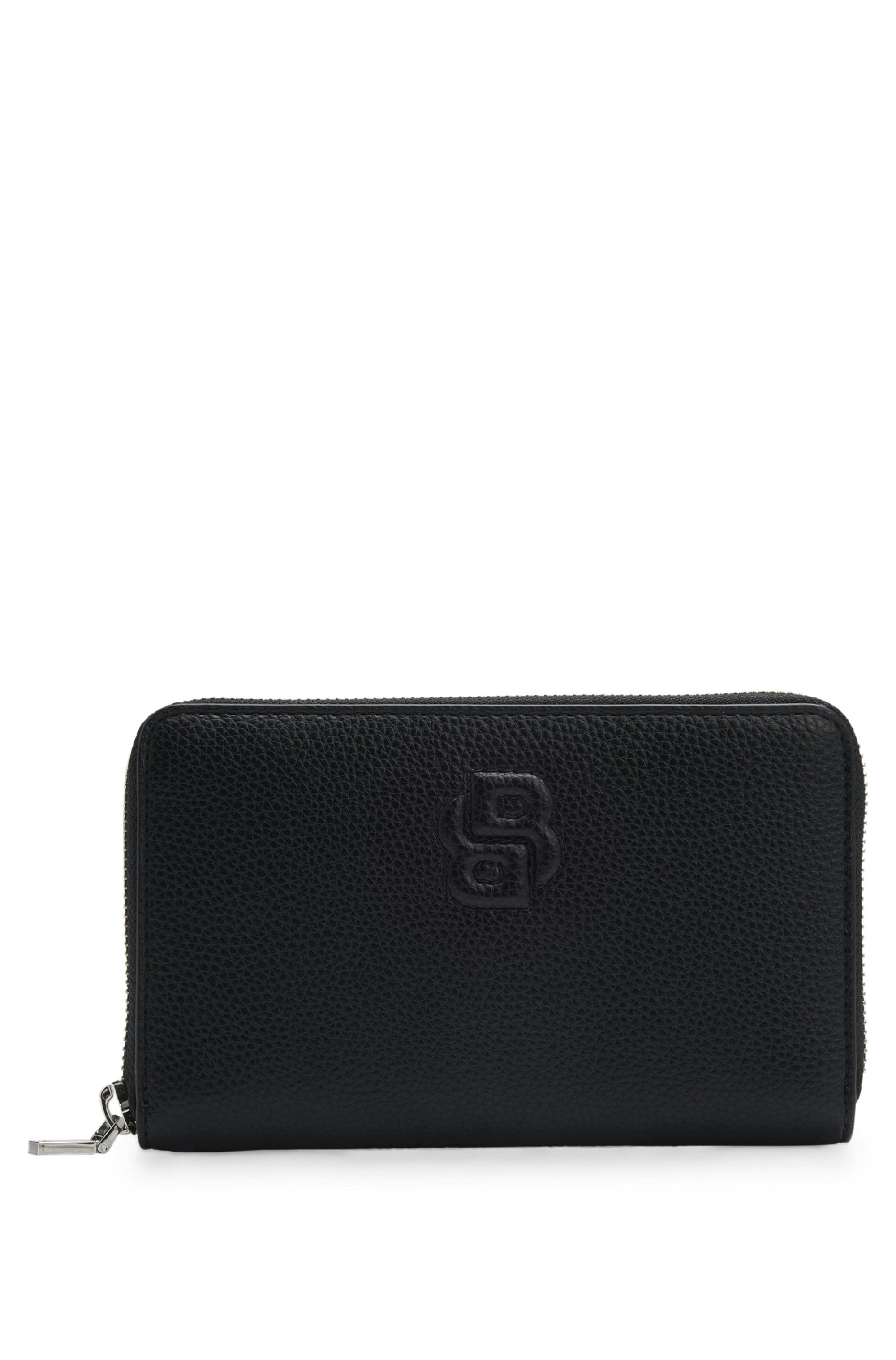 Peněženka se zrnitým zipem a monogramem Double B - Black
