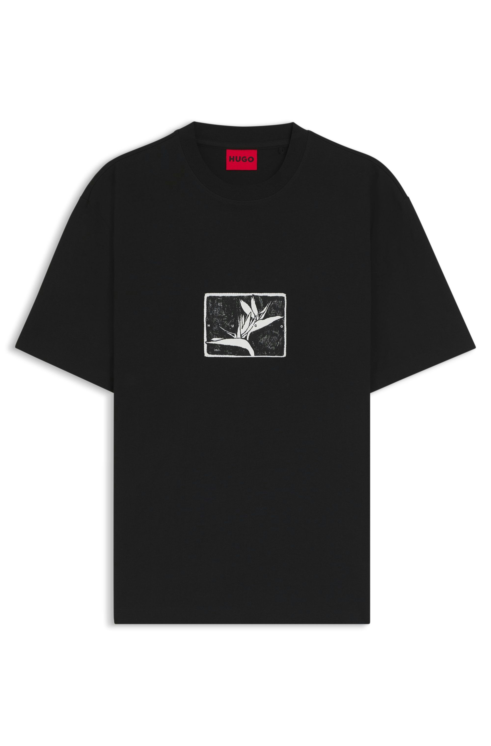 Bavlněné tričko volného střihu s grafikou a logem - Black