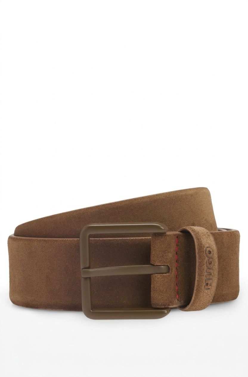 Semišový opasek s tónovanou sponou - Dark Brown