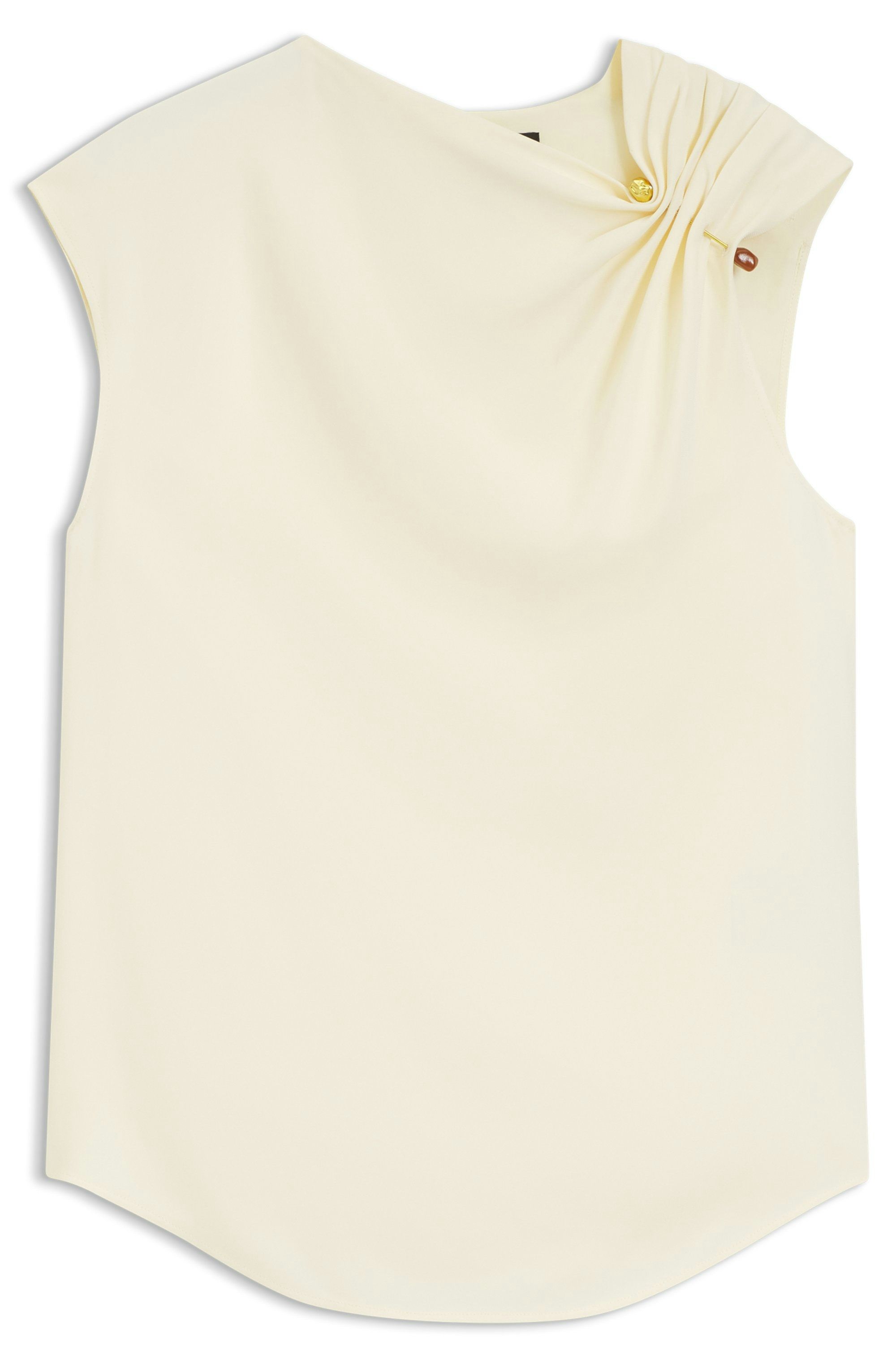 Krepová halenka regular střihu s kovovým odznakem - Open Beige