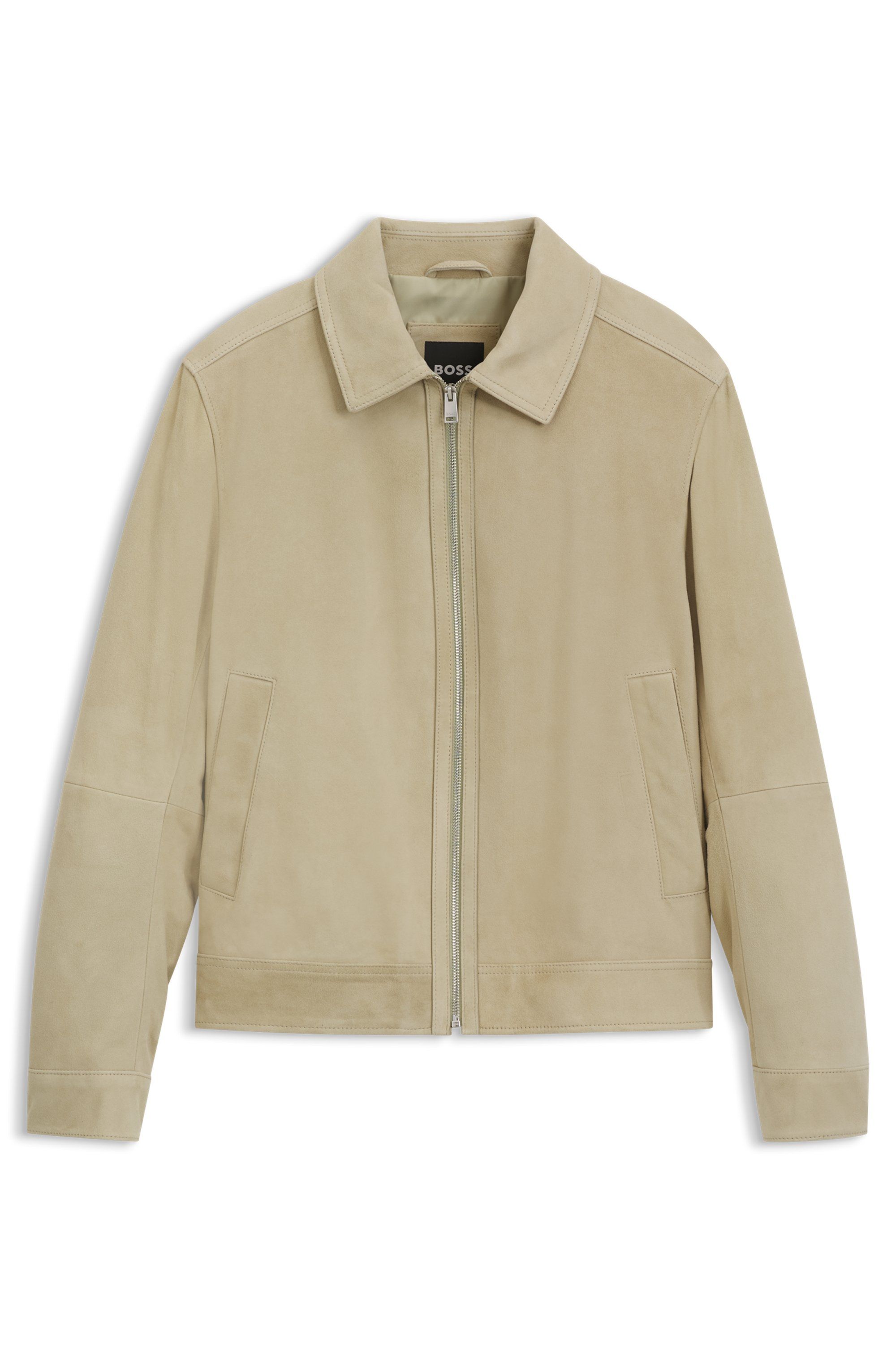 Semišová kožená bunda se zapínáním na zip - Dark Beige