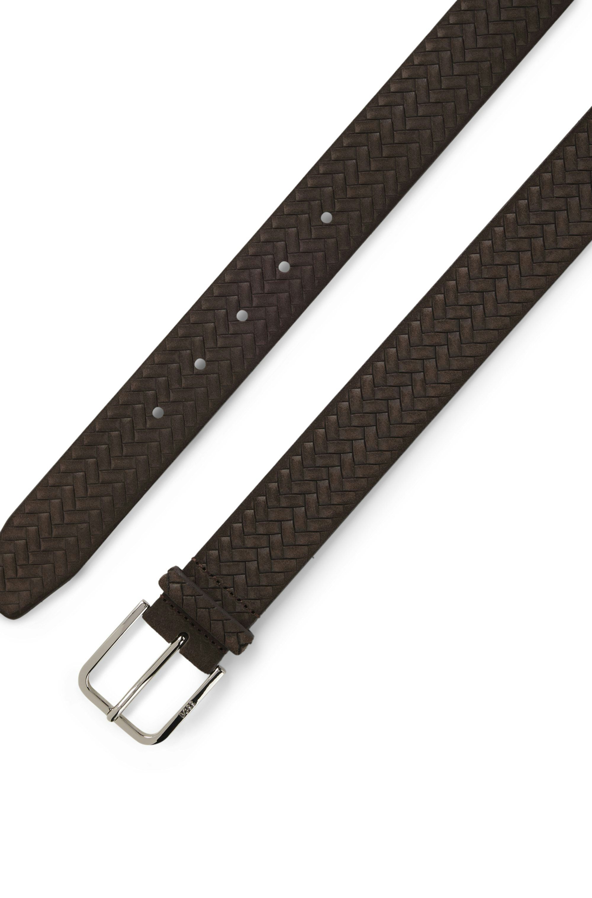 Tkaný semišový opasek s přezkou a logem - Dark Brown
