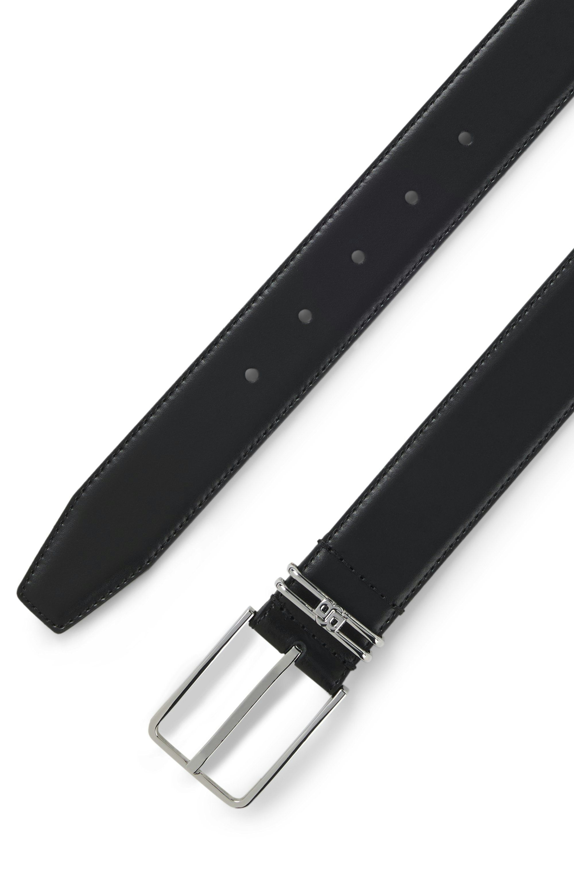 Italský kožený opasek s monogramem Double B - Black
