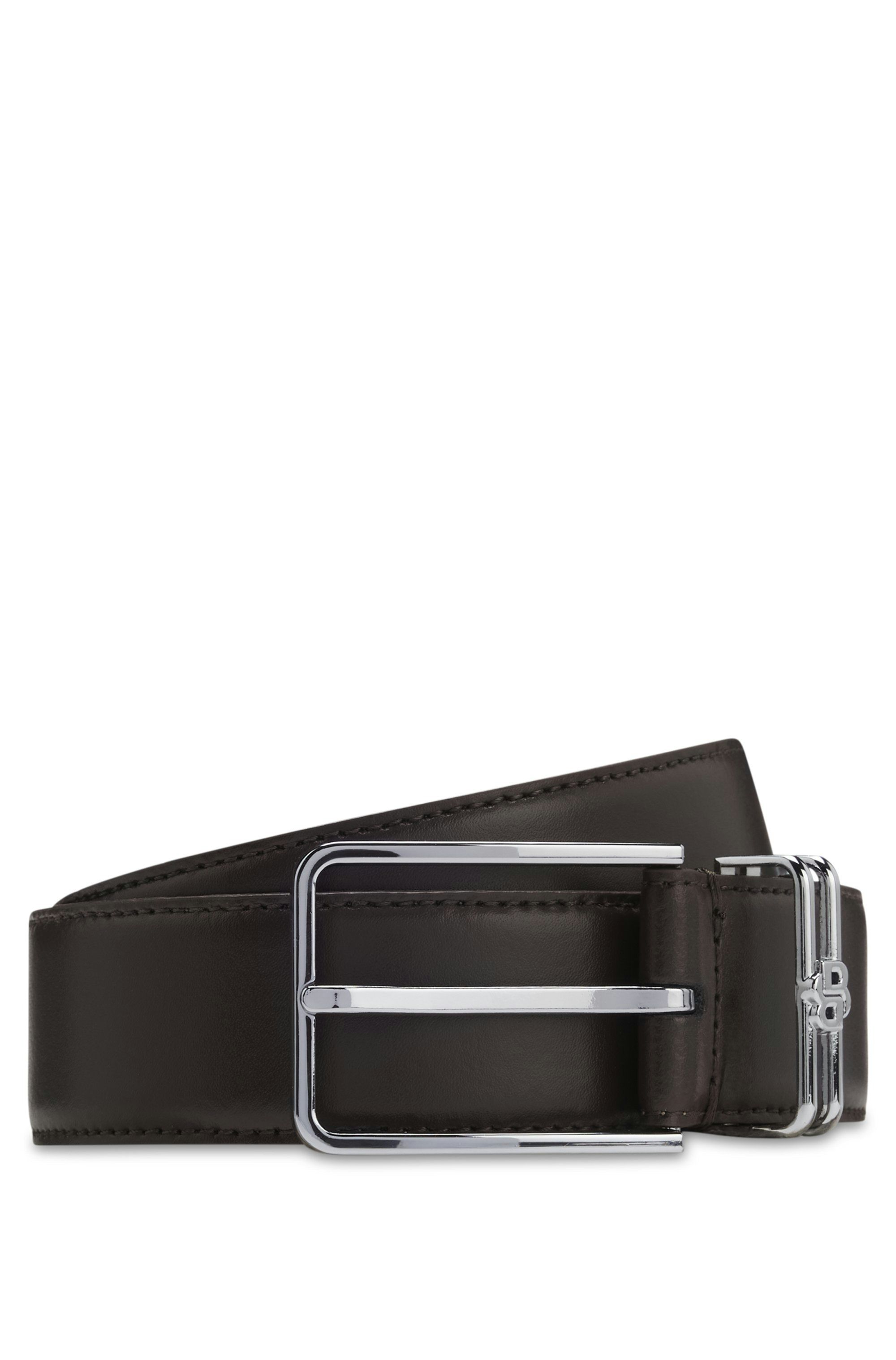 Italský kožený opasek s monogramem Double B - Dark Brown