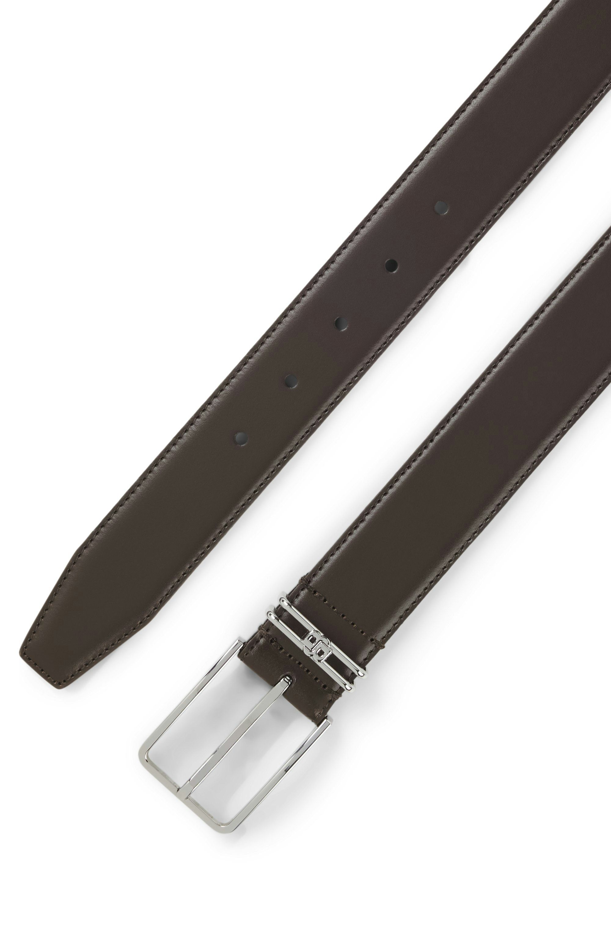 Italský kožený opasek s monogramem Double B - Dark Brown