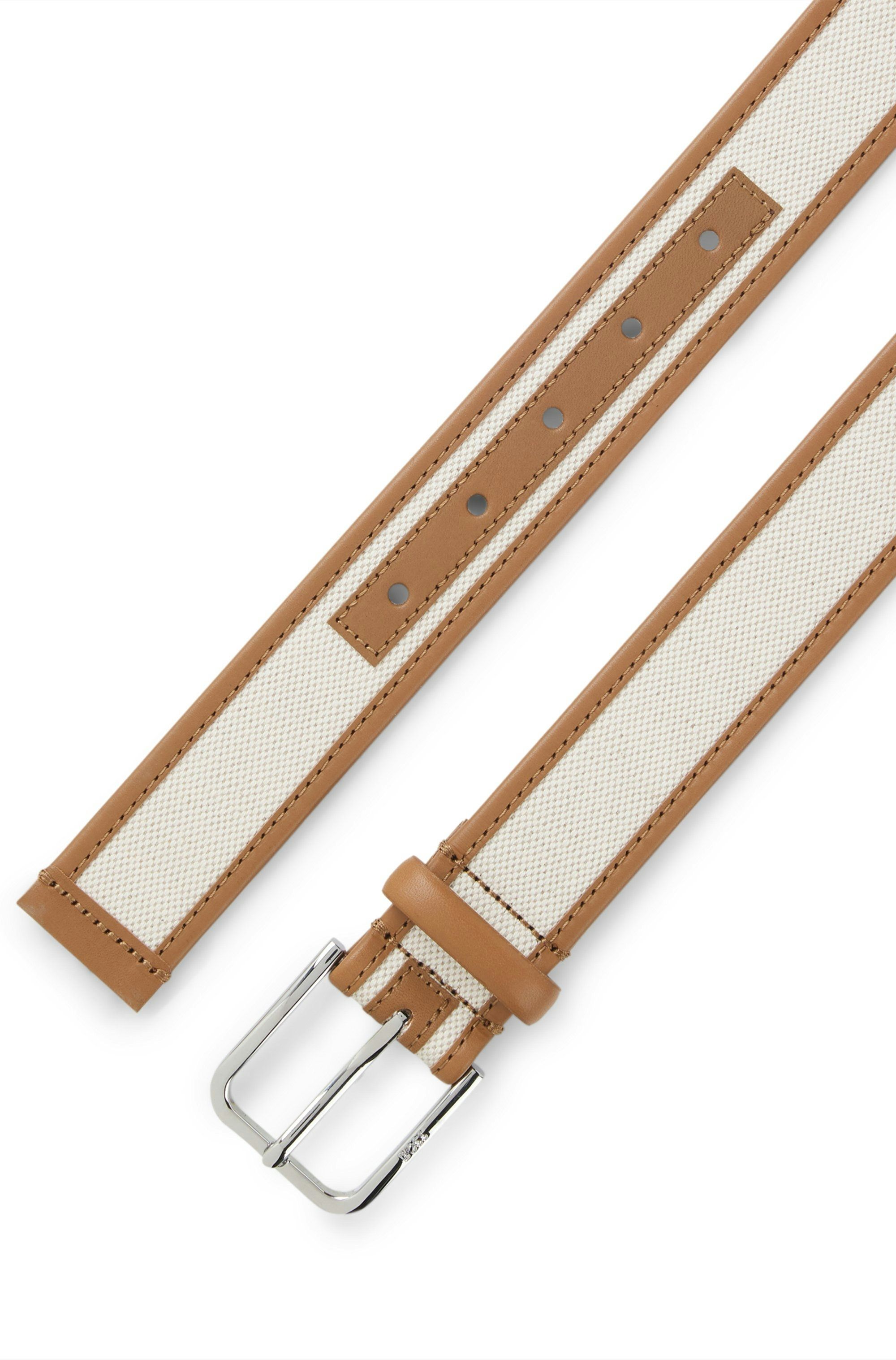 Pásek s přezkou z kůže a plátna - Light Beige