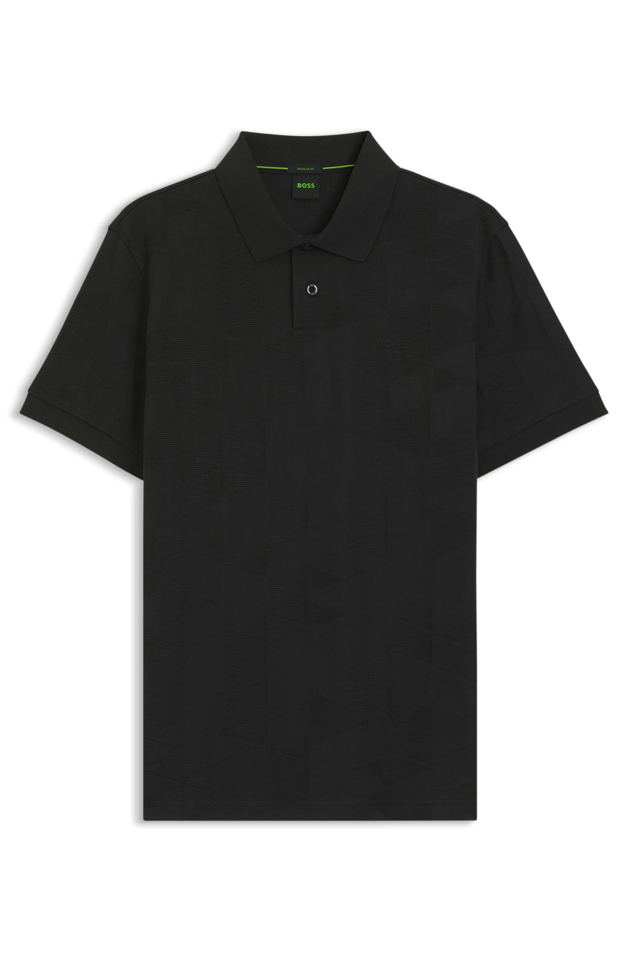 Bavlněné úpletové polotričko regular střihu s 3D žakárovým vzorem - Black