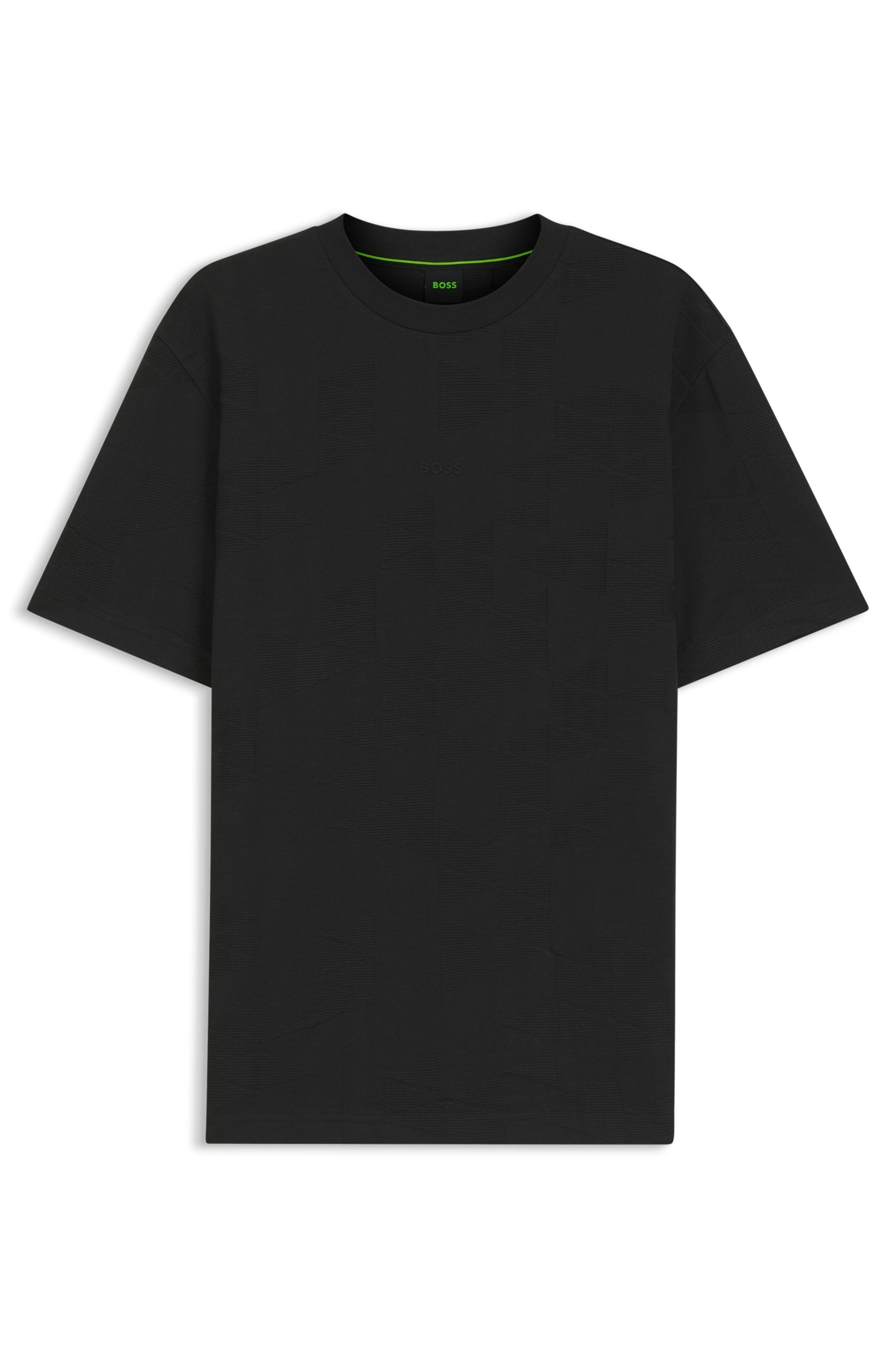Bavlněné tričko s 3D žakárovým vzorem - Black