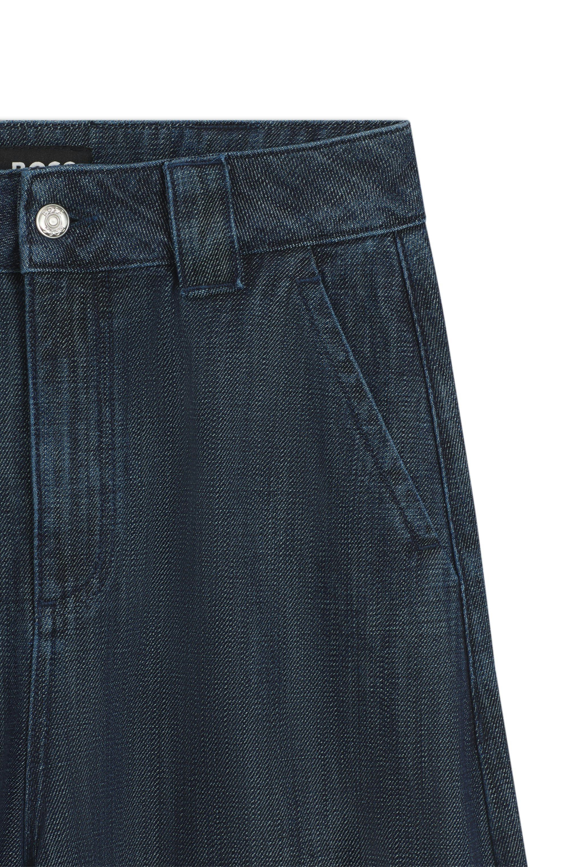 Džíny volného střihu z texturovaného denimu s otevřenou vazbou - Dark Blue