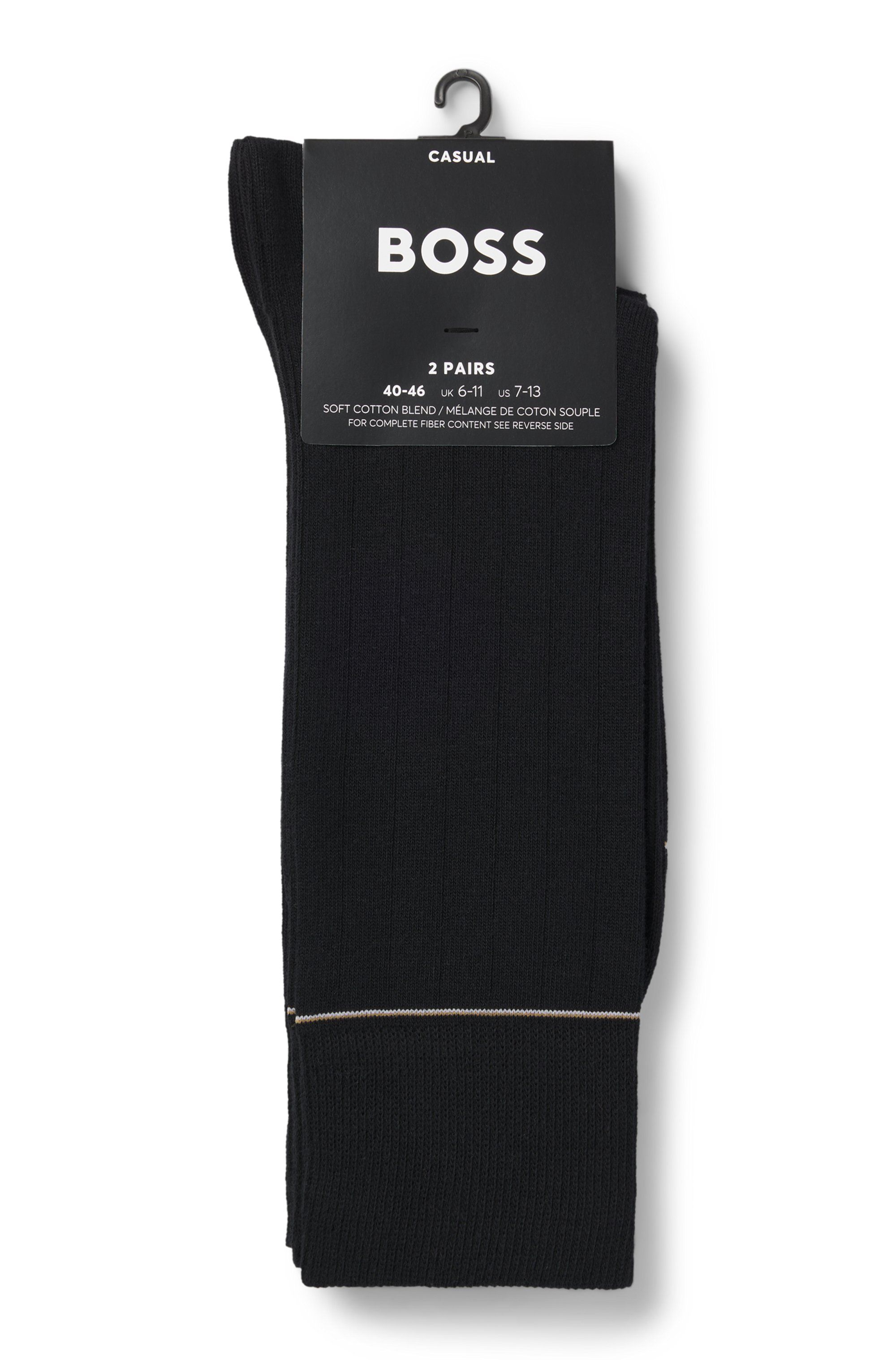 Dvojbalení žebrovaných ponožek s charakteristickými pruhy - Black
