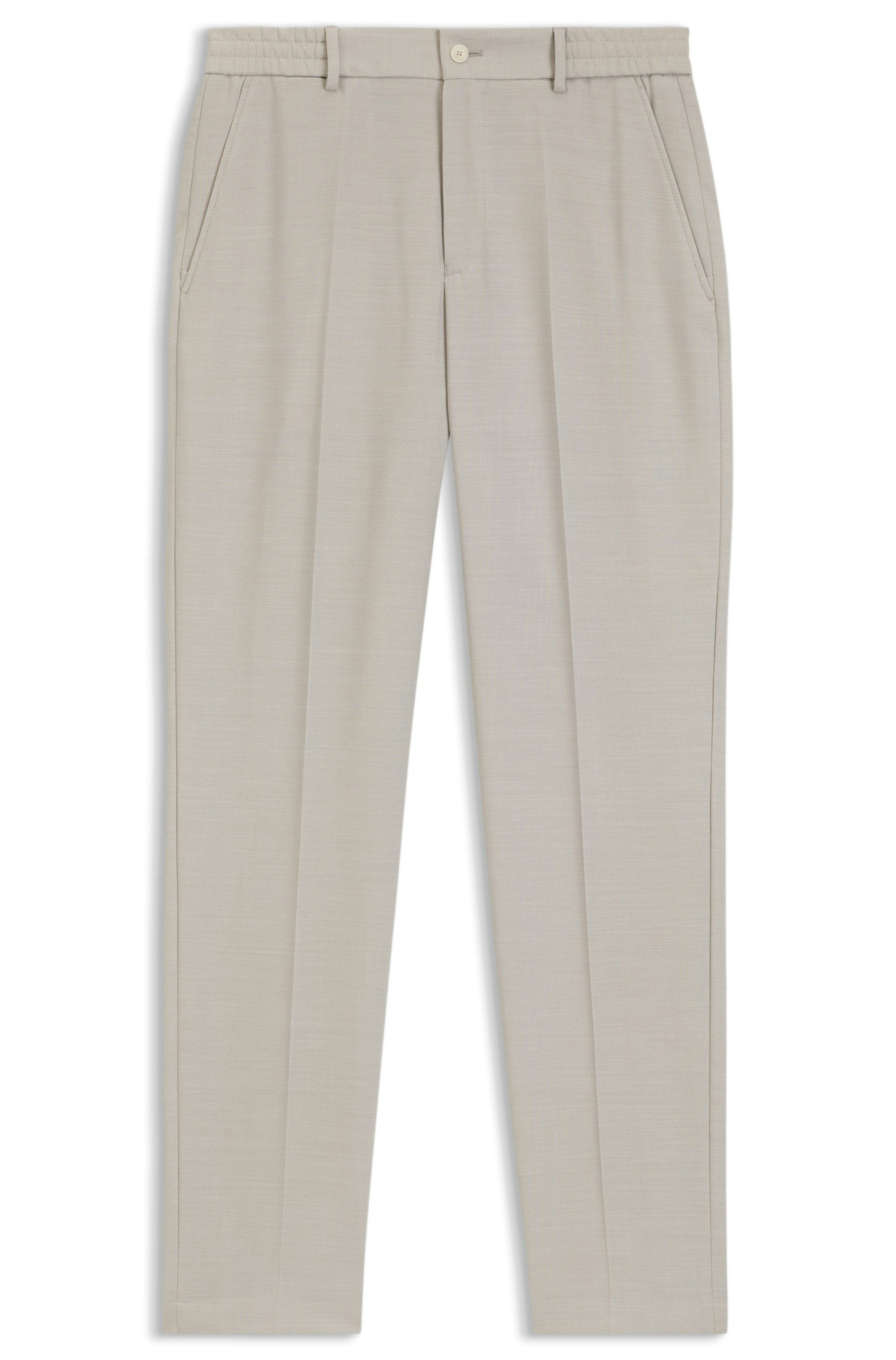 Kalhoty zúženého střihu z panenské vlny s mikrovzorem - Light Beige