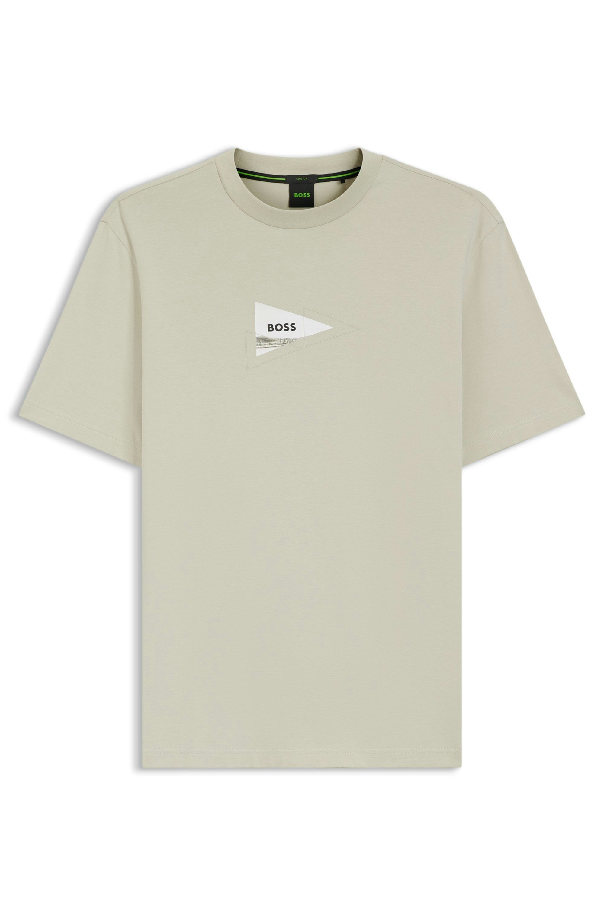 Tričko regular střihu s fototiskem ze strečové  bavlny - Light Beige