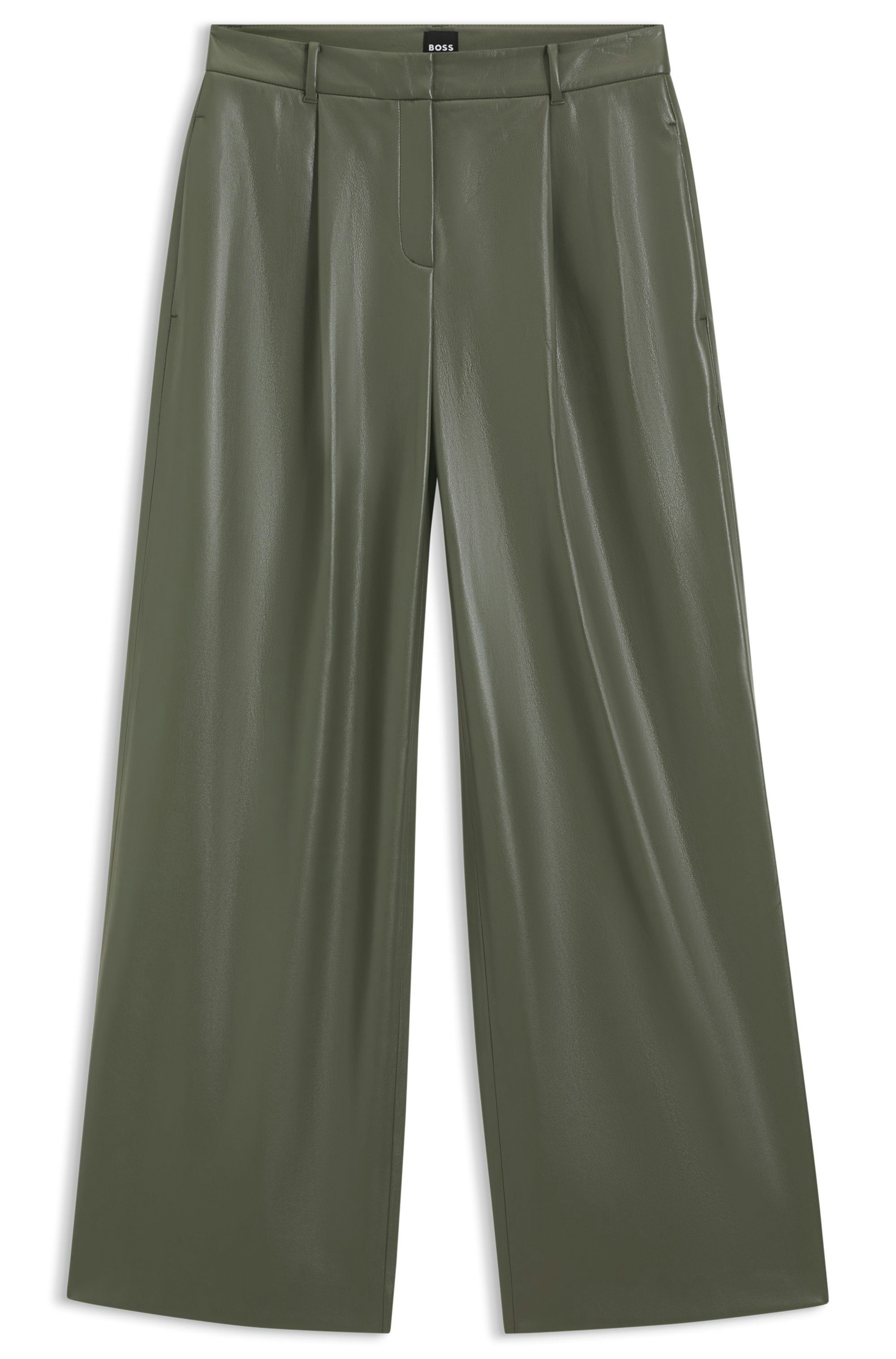 Široké kalhoty z umělé kůže - Dark Green
