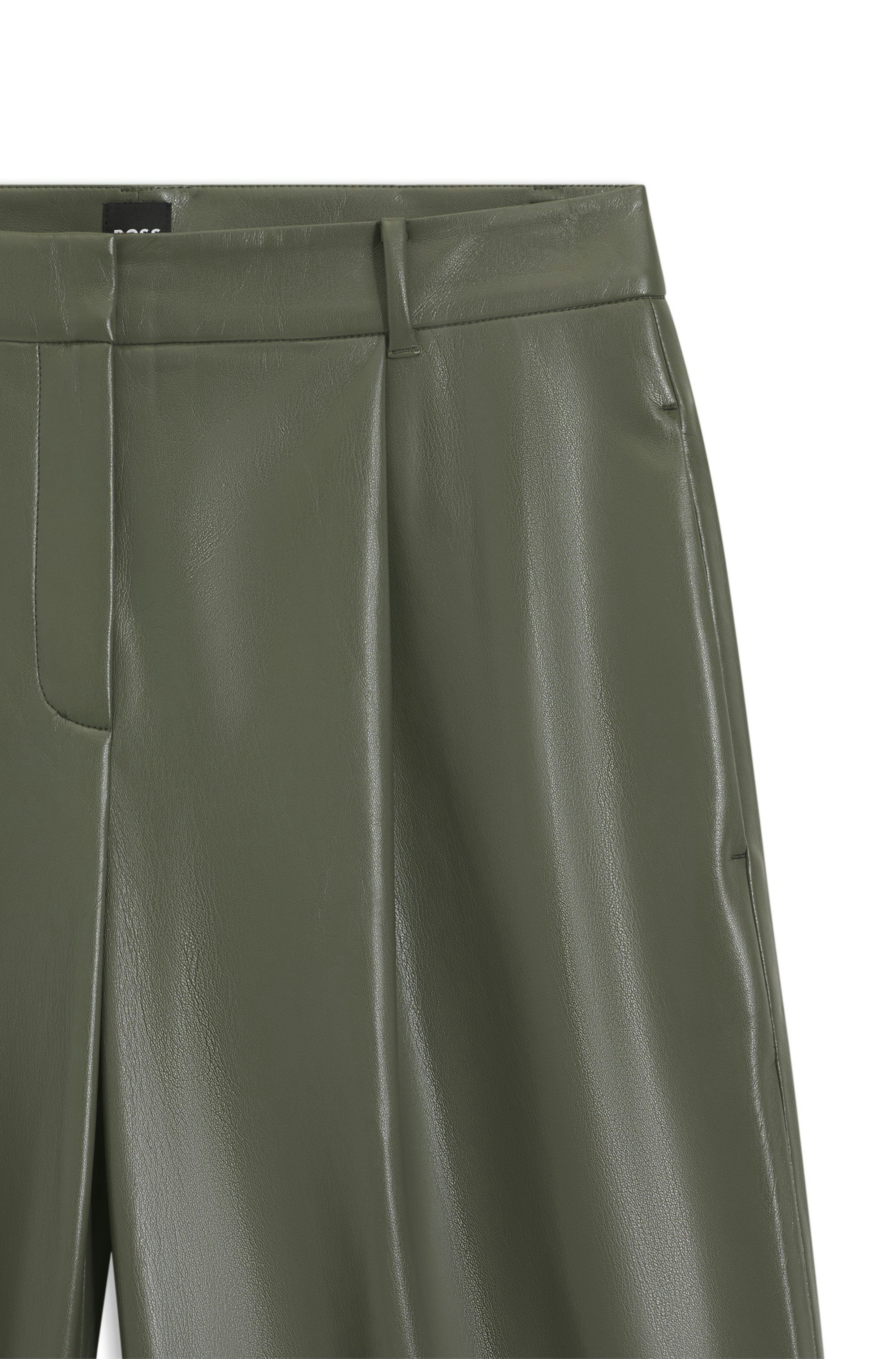Široké kalhoty z umělé kůže - Dark Green