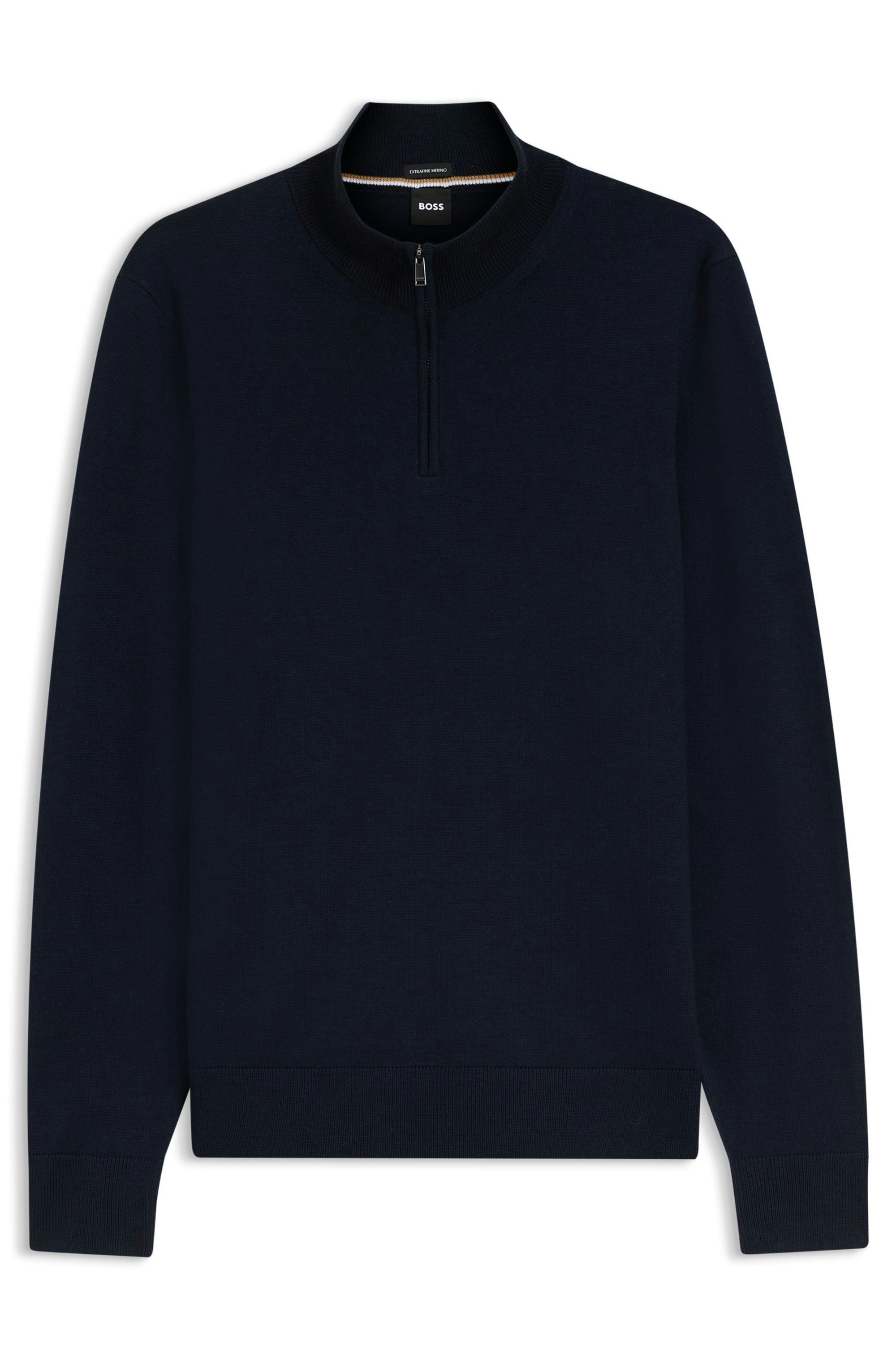 Sveter z merino vlny so zipsom na krku - Dark Blue