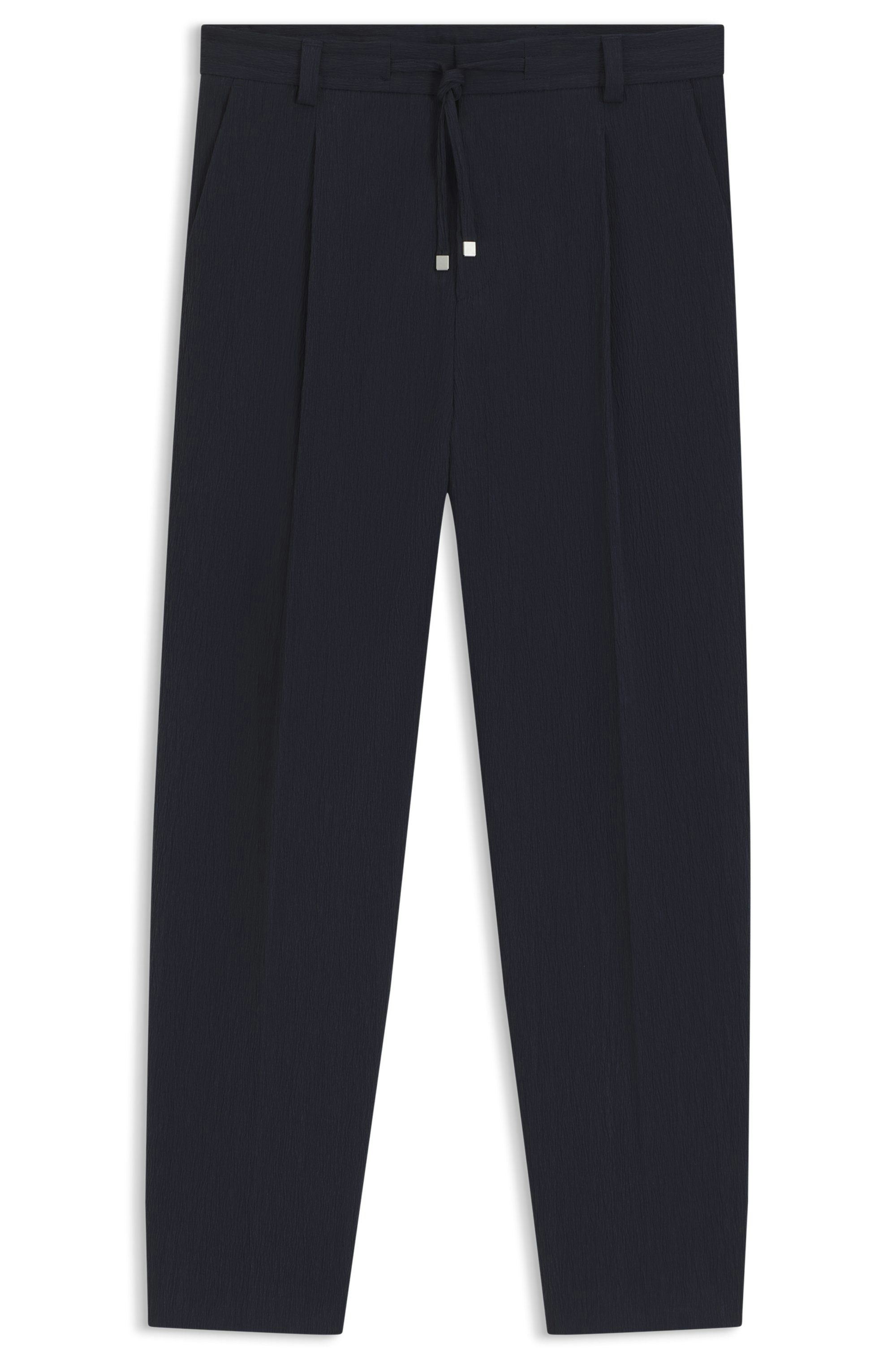 Kalhoty moderního střihu z funkčního strečového seersuckeru - Dark Blue