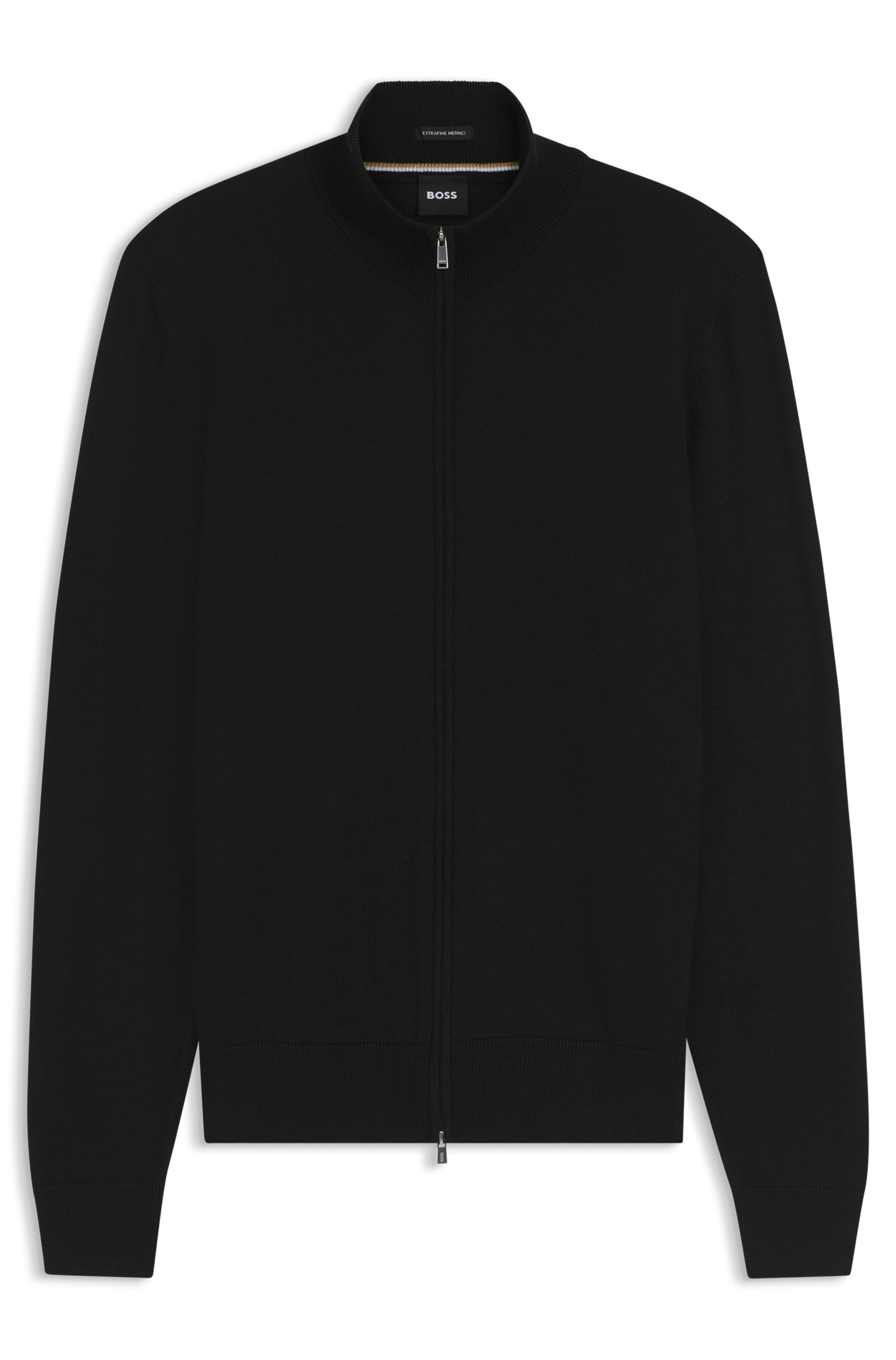 Sveter na zips z merino vlny - Black