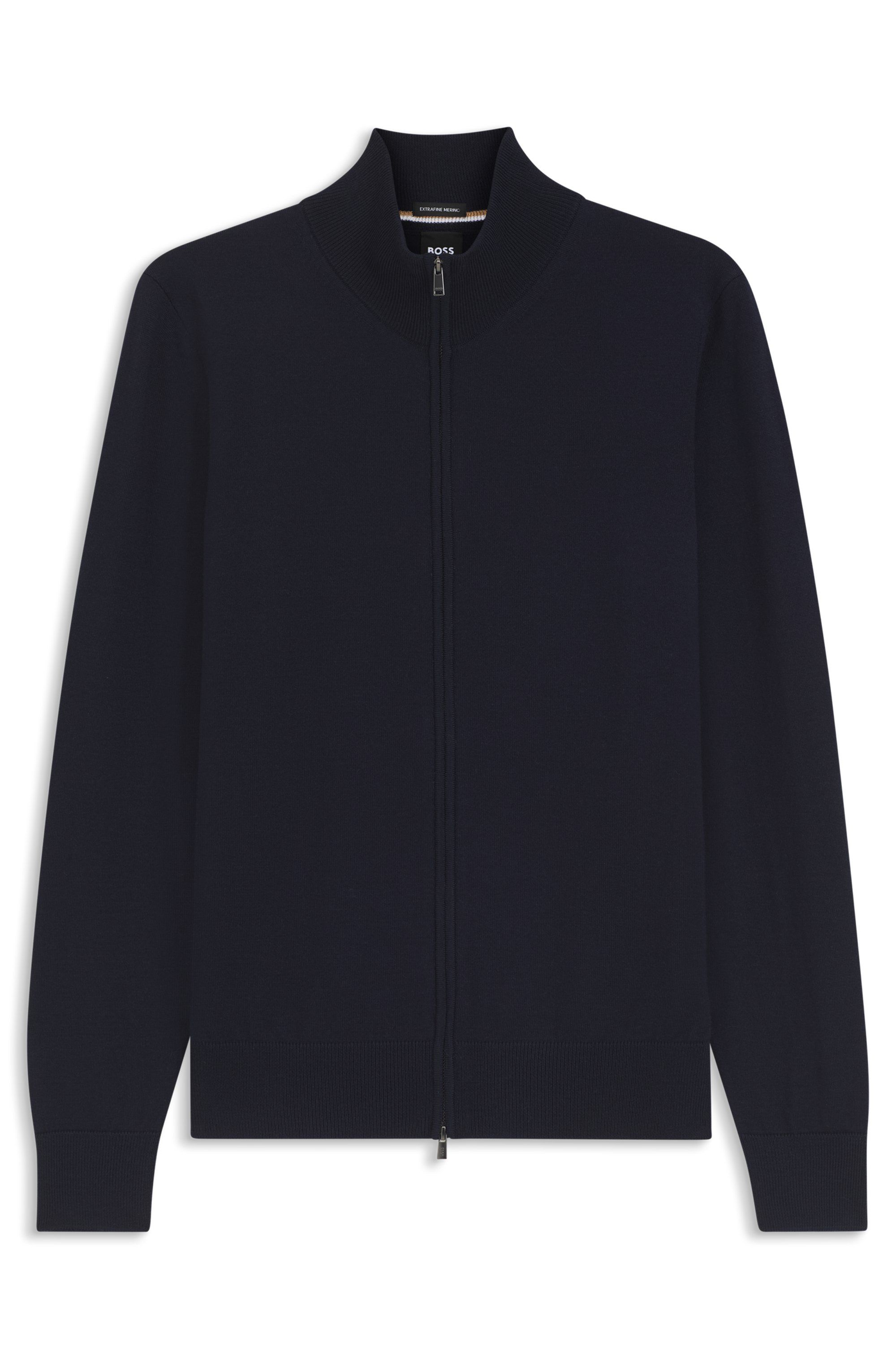 Sveter na zips z merino vlny - Dark Blue