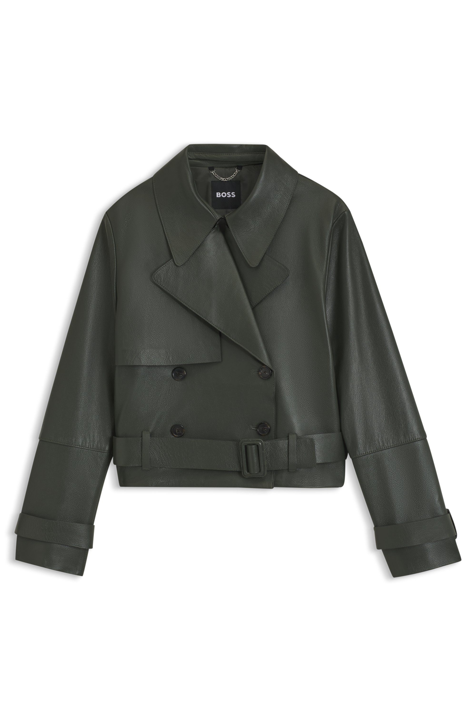 Kožená bunda s příkopovým stylem - Dark Green
