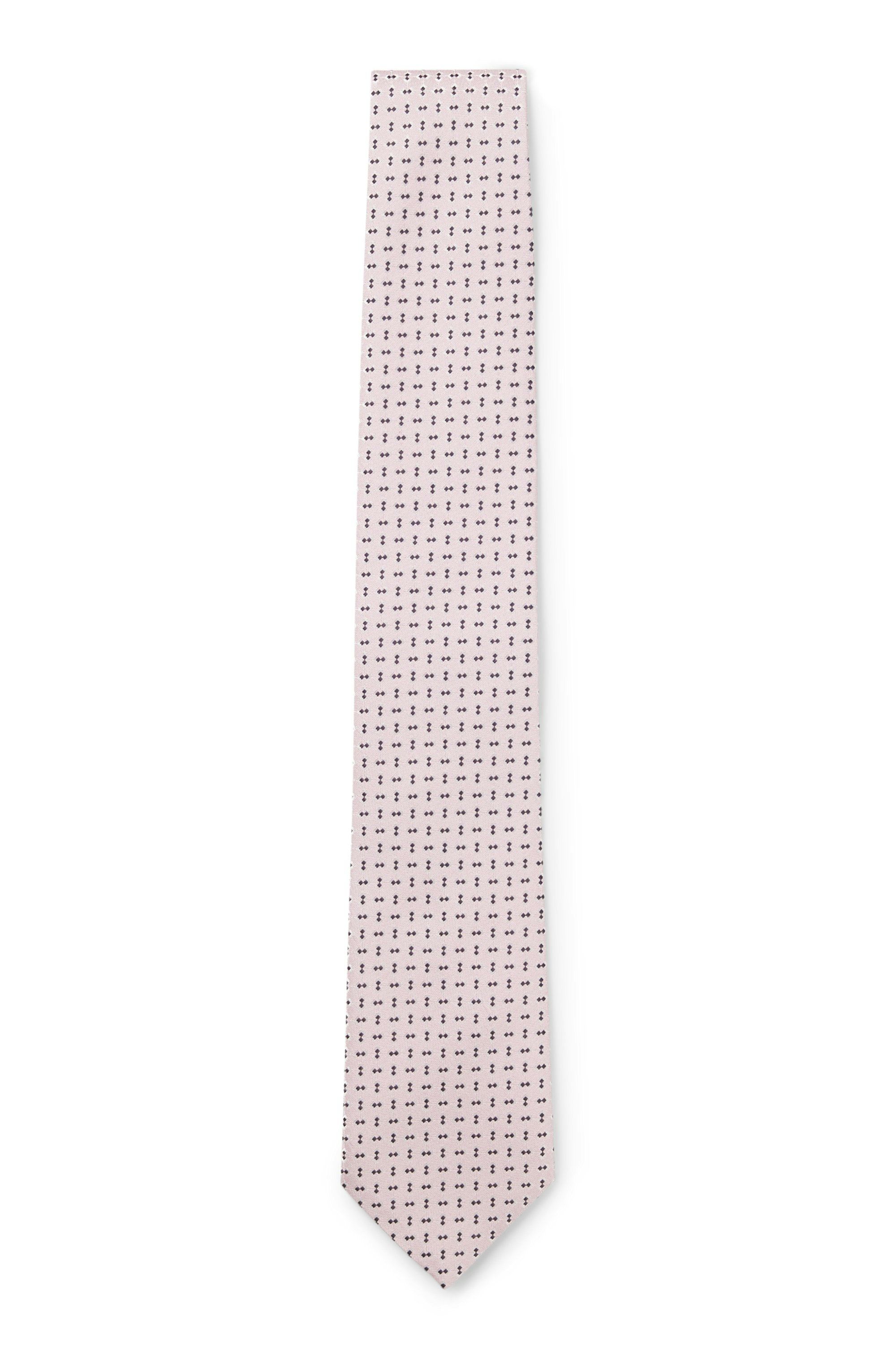 Kravata z hedvábné směsi s mikrovzorem - Medium Pink