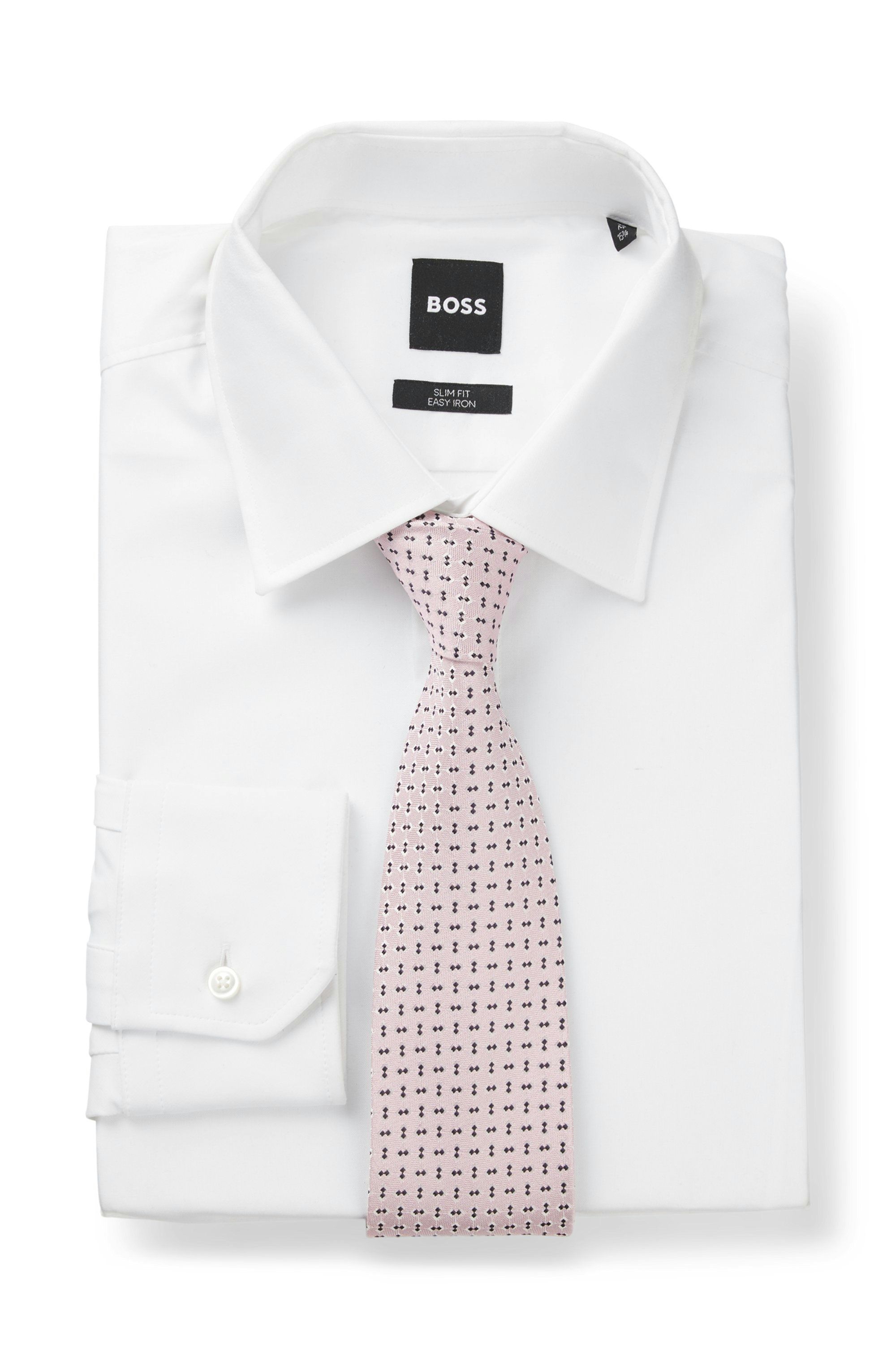 Kravata z hedvábné směsi s mikrovzorem - Medium Pink