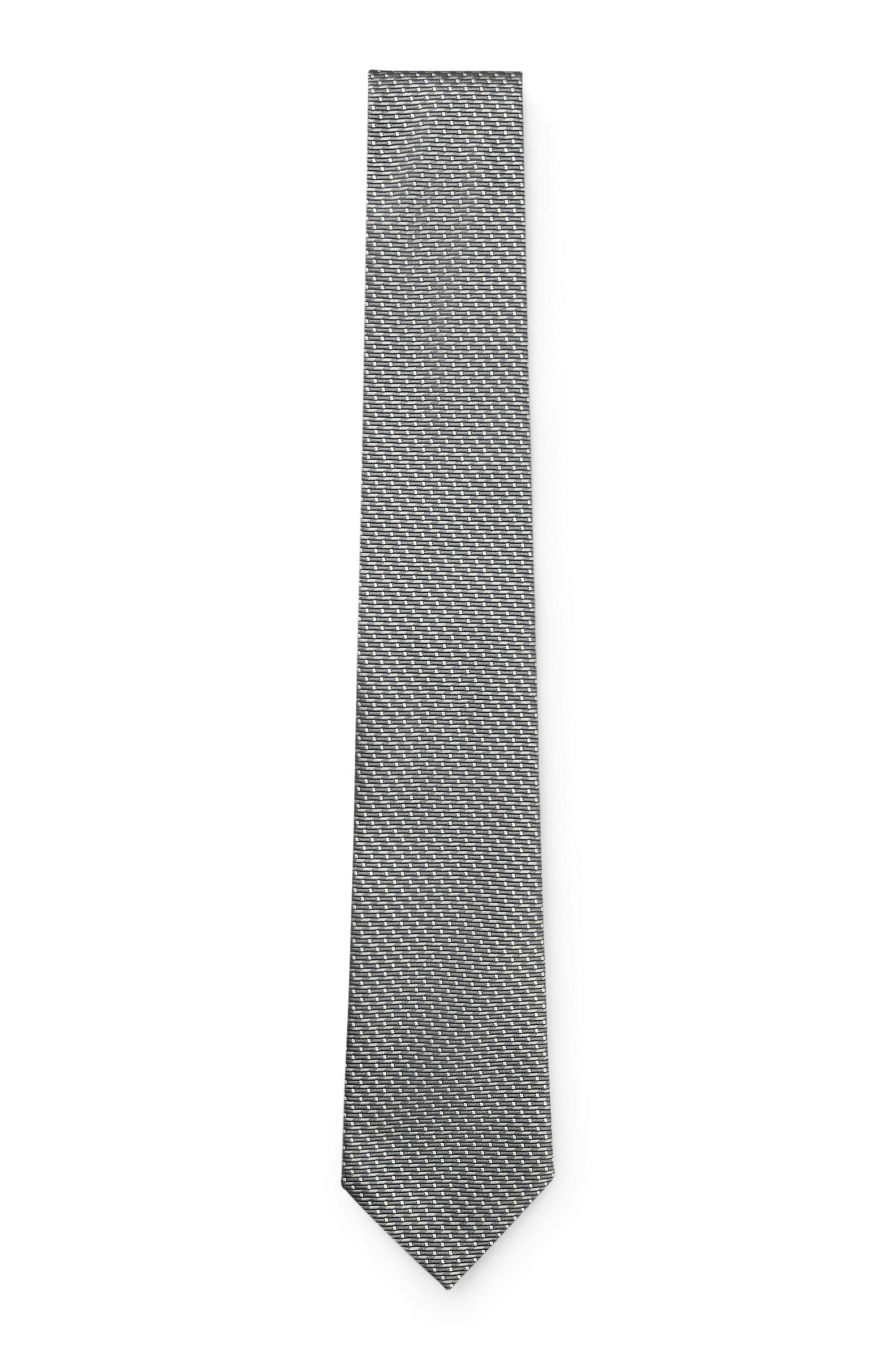 Hedvábná kravata BOSS ONE s žakárovým vzorem - Open Grey