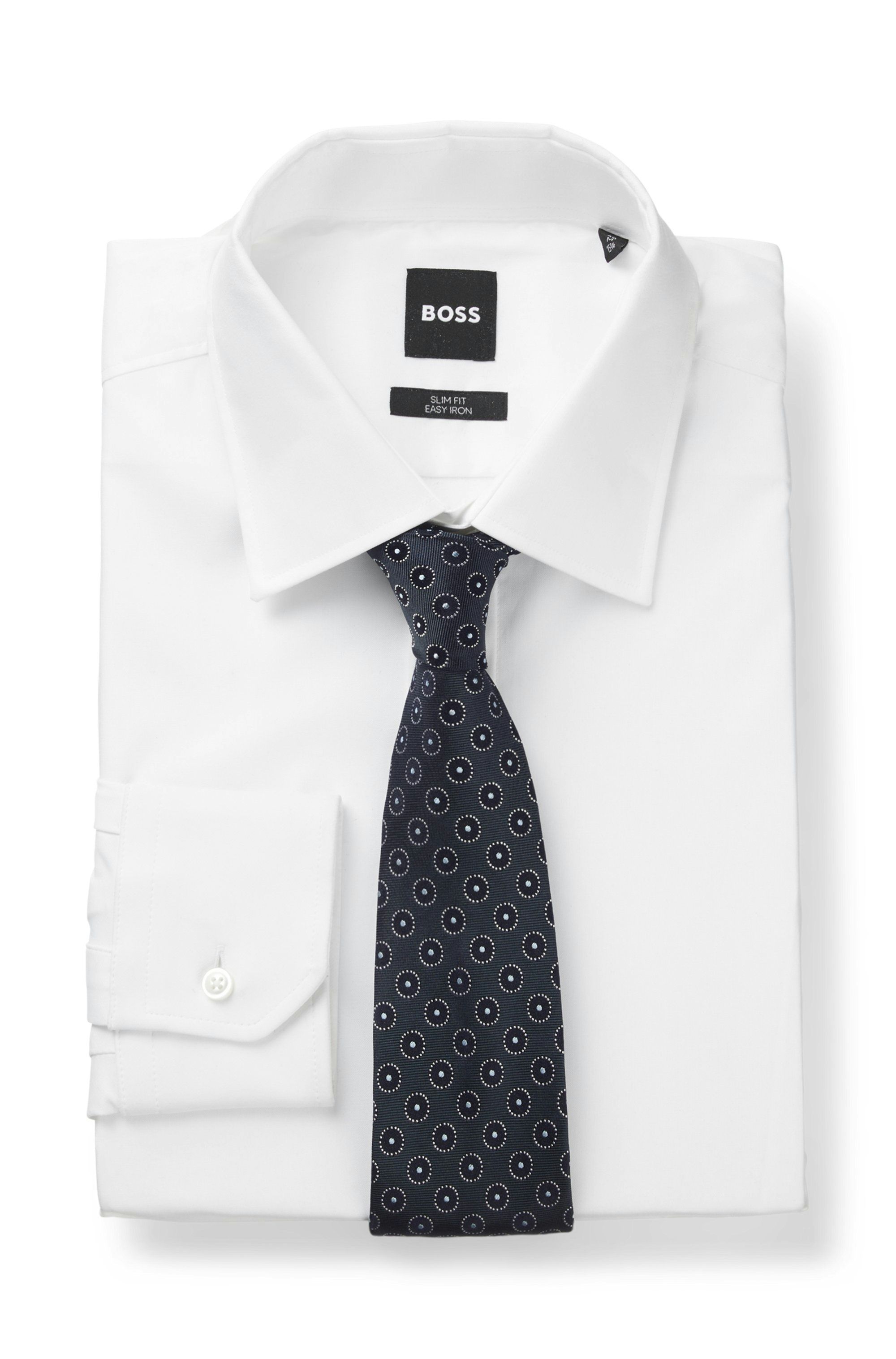 Hedvábná kravata BOSS ONE s žakárovým vzorem - Dark Blue