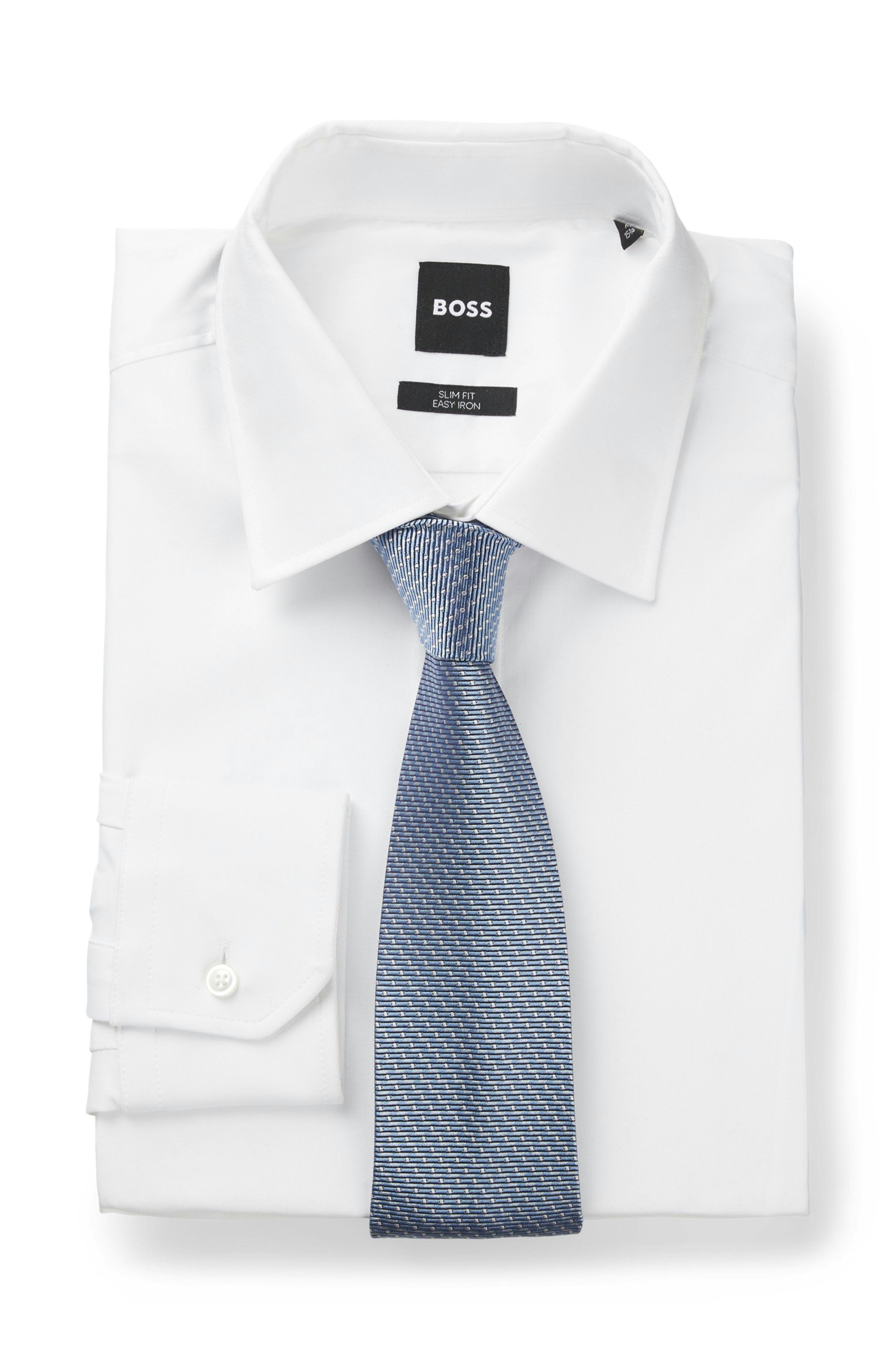 Hedvábná kravata BOSS ONE s žakárovým vzorem - Light/Pastel Blue