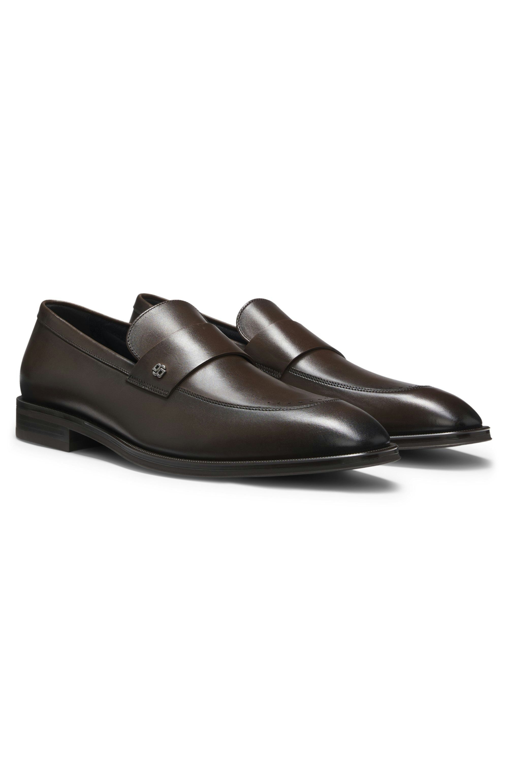 Kožené mokasíny s lemováním z monogramu Double B - Dark Brown