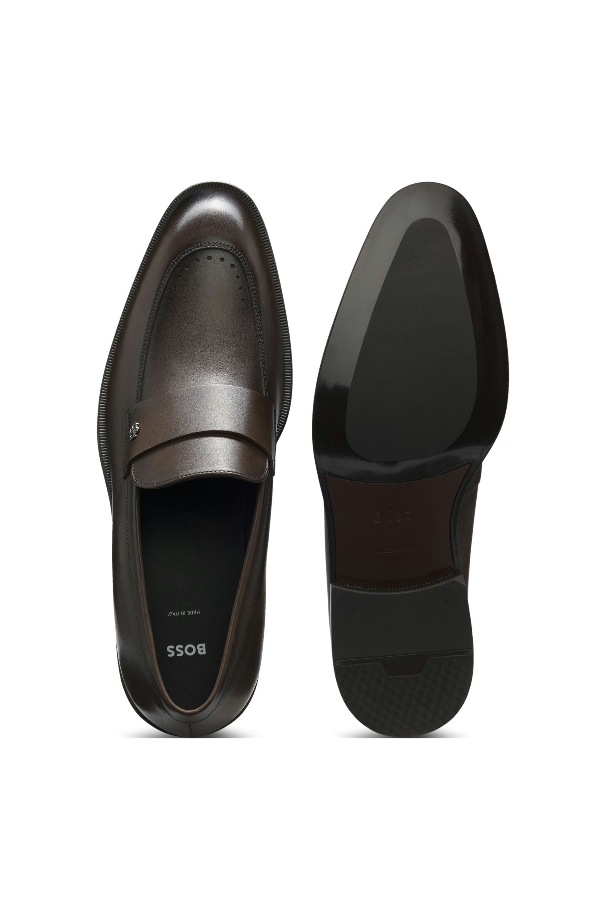 Kožené mokasíny s lemováním z monogramu Double B - Dark Brown