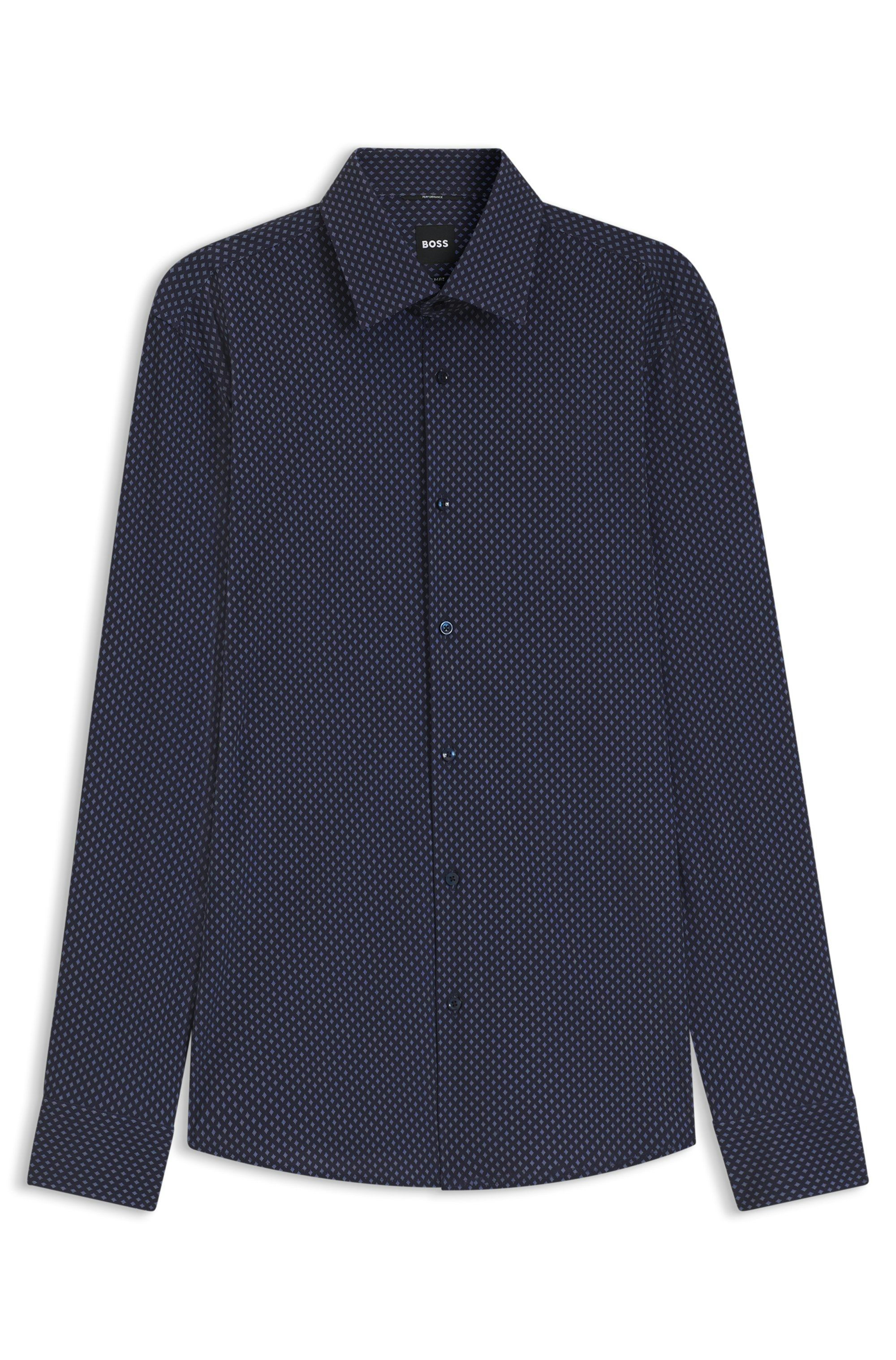 Tričko slim fit z potištěné strečové látky - Dark Blue