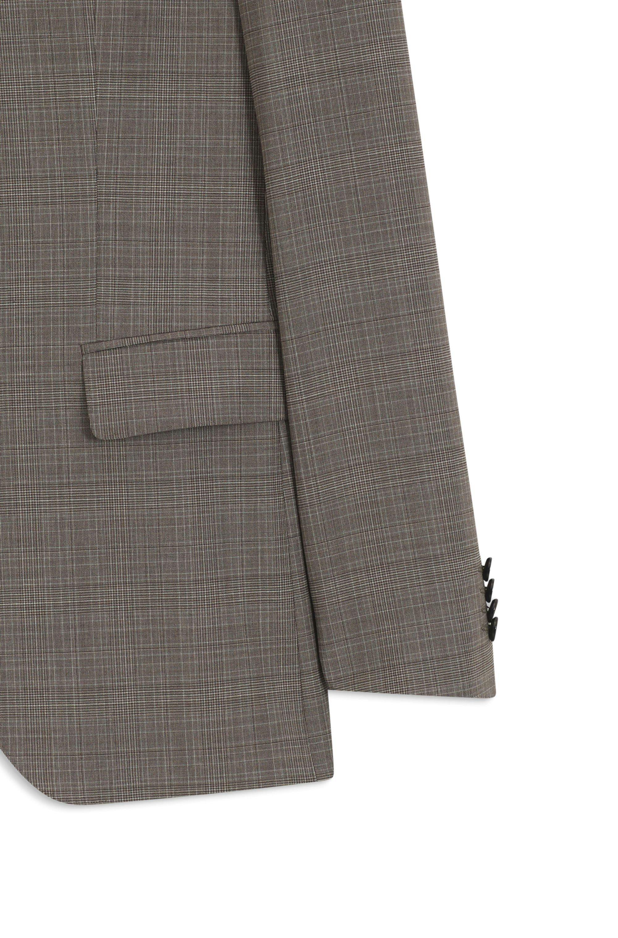Dvoudílný slim fit oblek z kostkované strečové vlny - Dark Beige