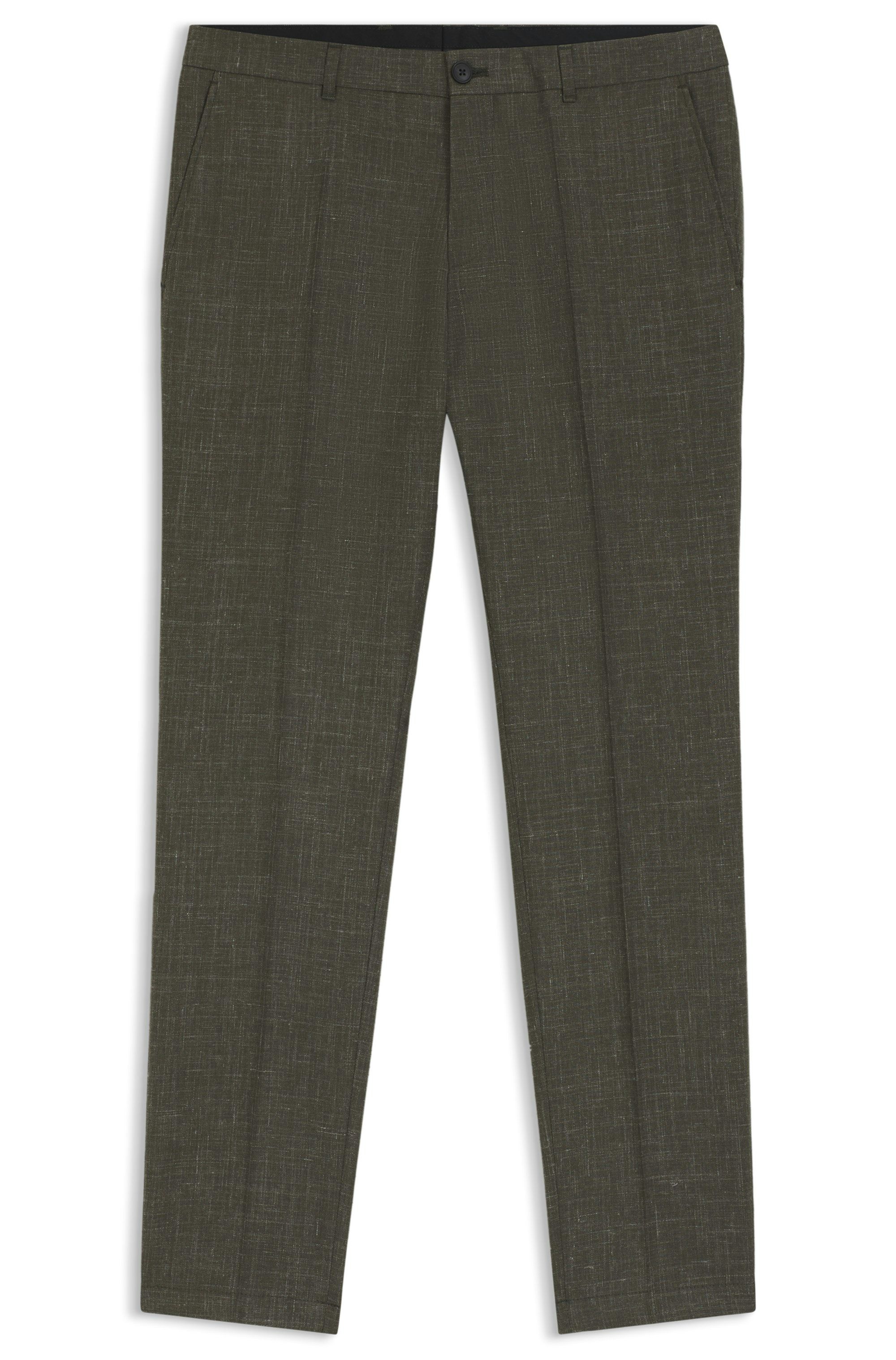 Kalhoty slim fit z panenské vlny a lnu - Open Green
