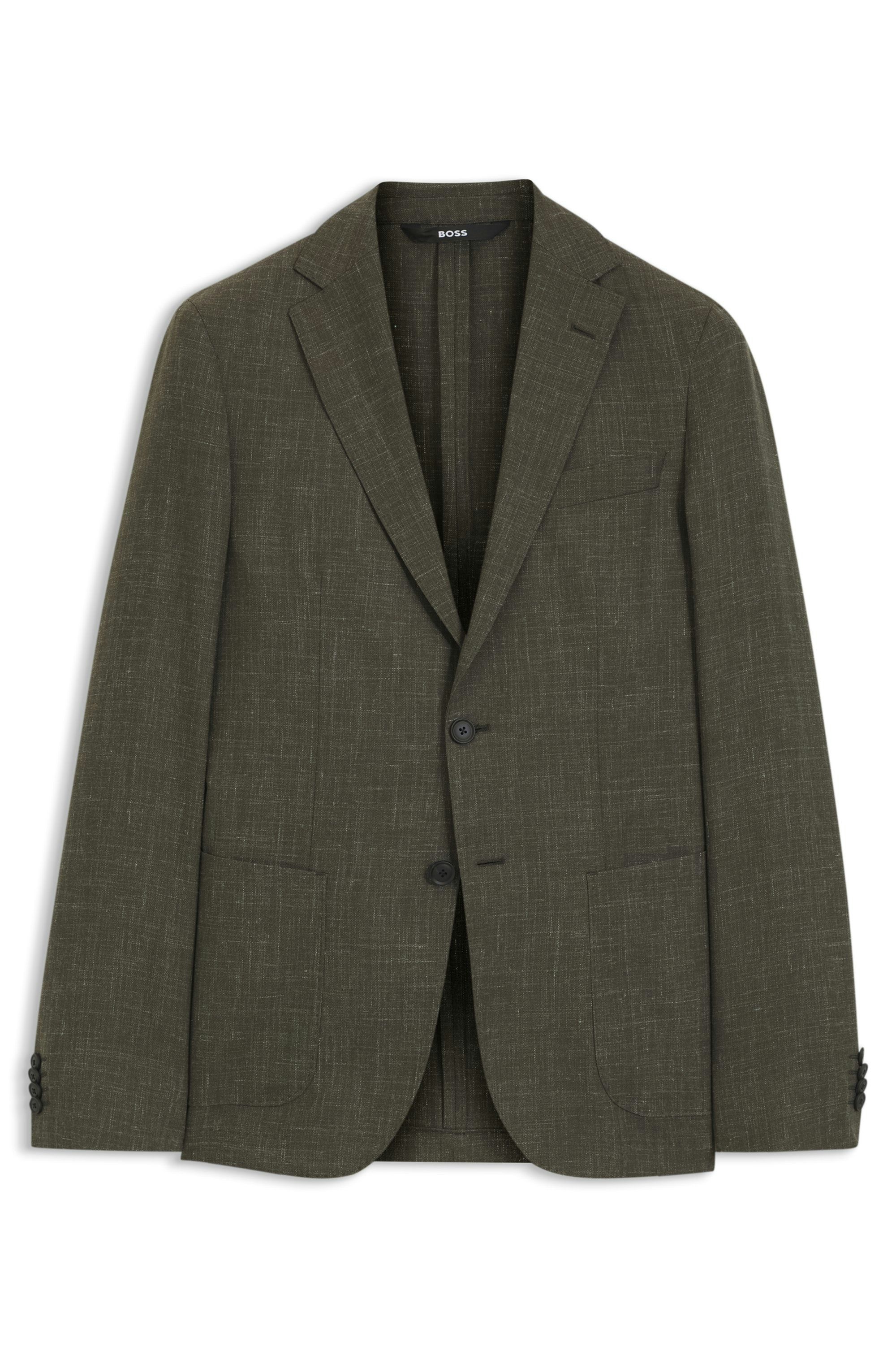 Slim fit sako z panenské vlny a lnu - Open Green